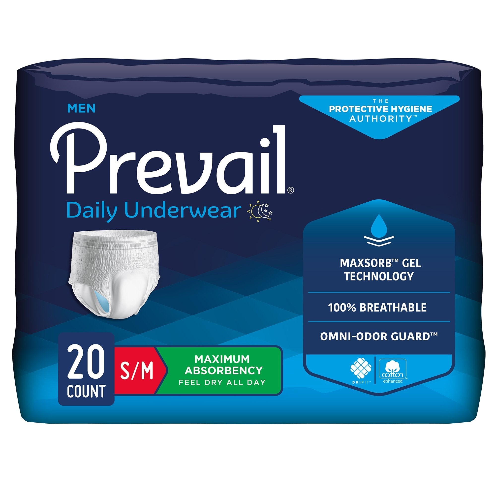 Prevail® Men's Daily Maximum Absorbent Underwear, Small / Medium (20 Units)