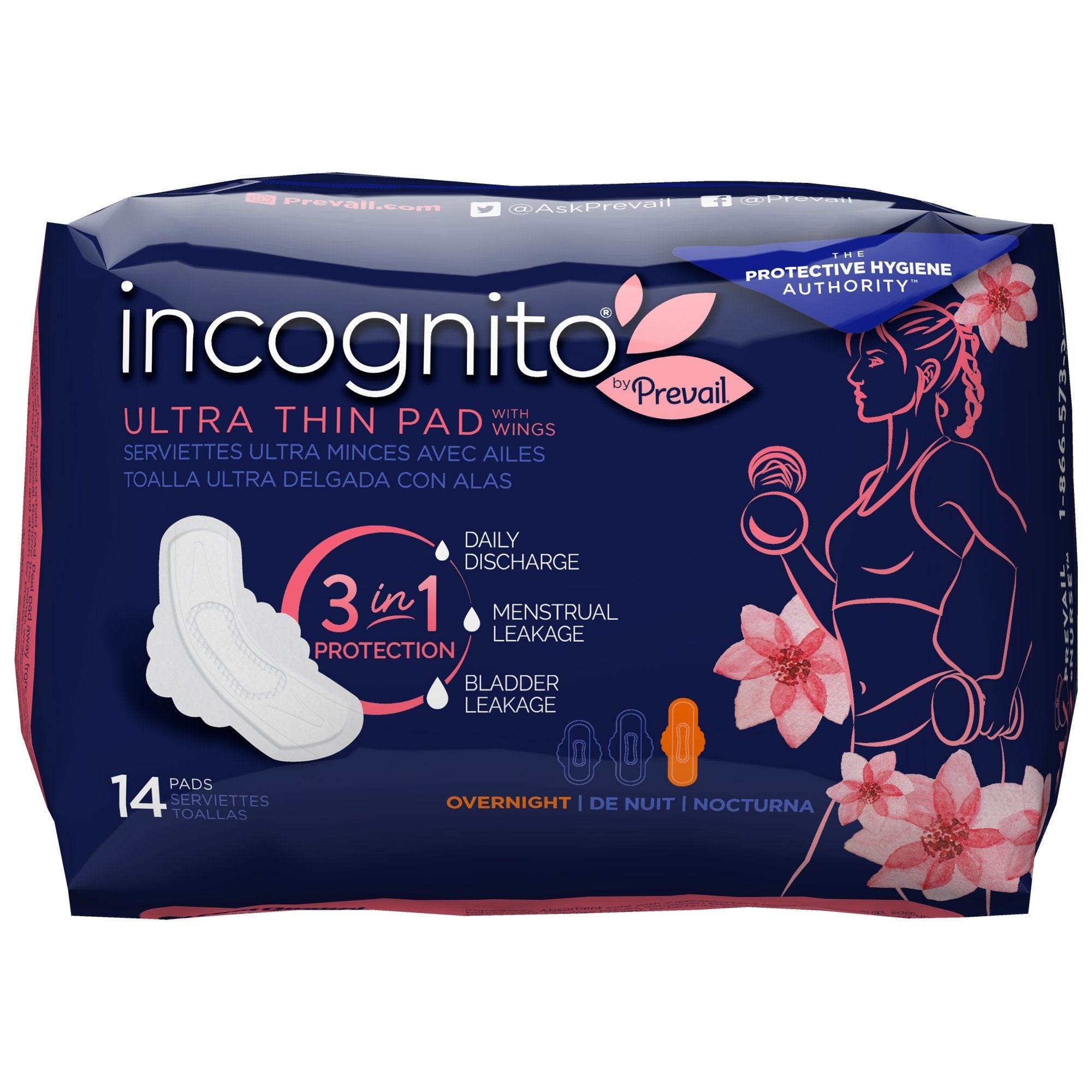 Incognito® by Prevail Ultra Thin Pad with Wings, Overnight (14 Units)
