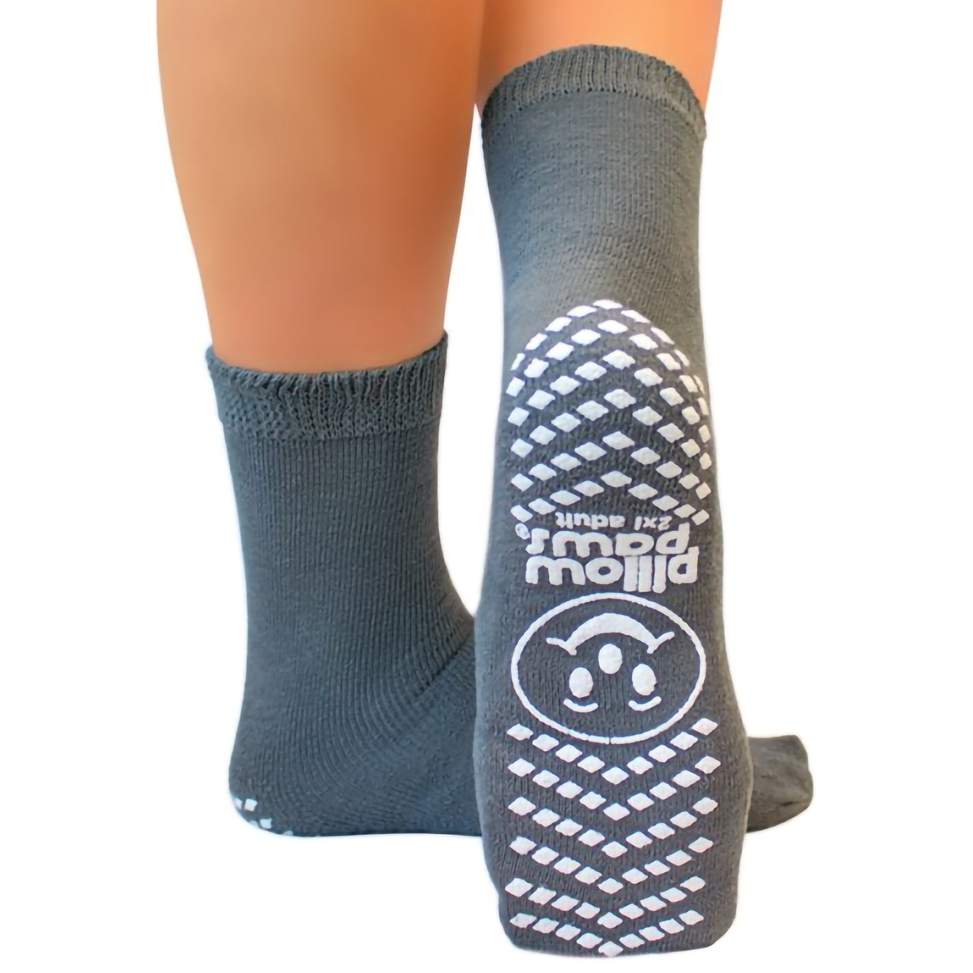 Slipper Socks Pillow Paws® Single Imprint Terries™ Unisex Adult 2X-Large Single Tread Single Patient Use Gray