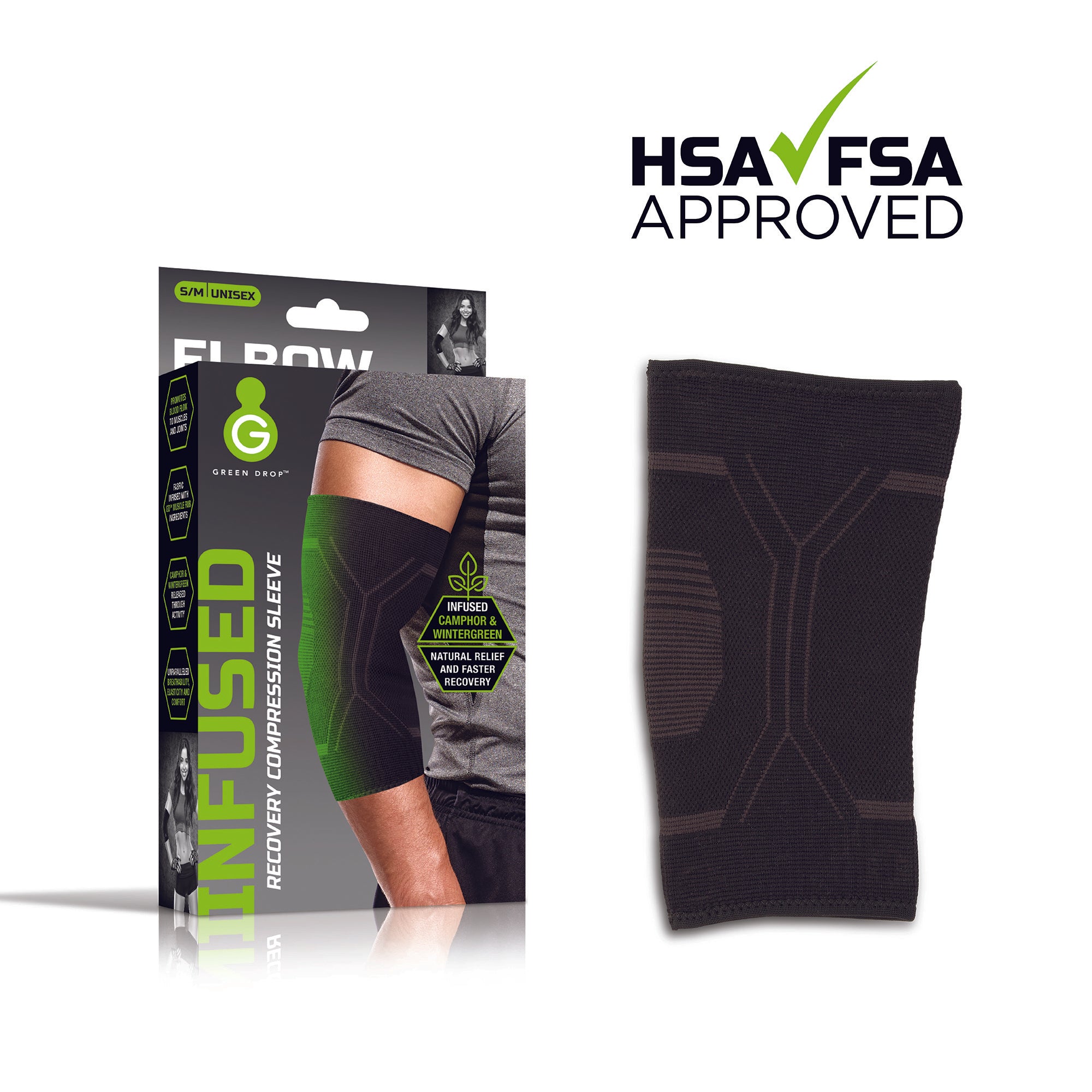 Green Drop™ Infused Compression Sleeve Elbow Support, Large/Extra Large