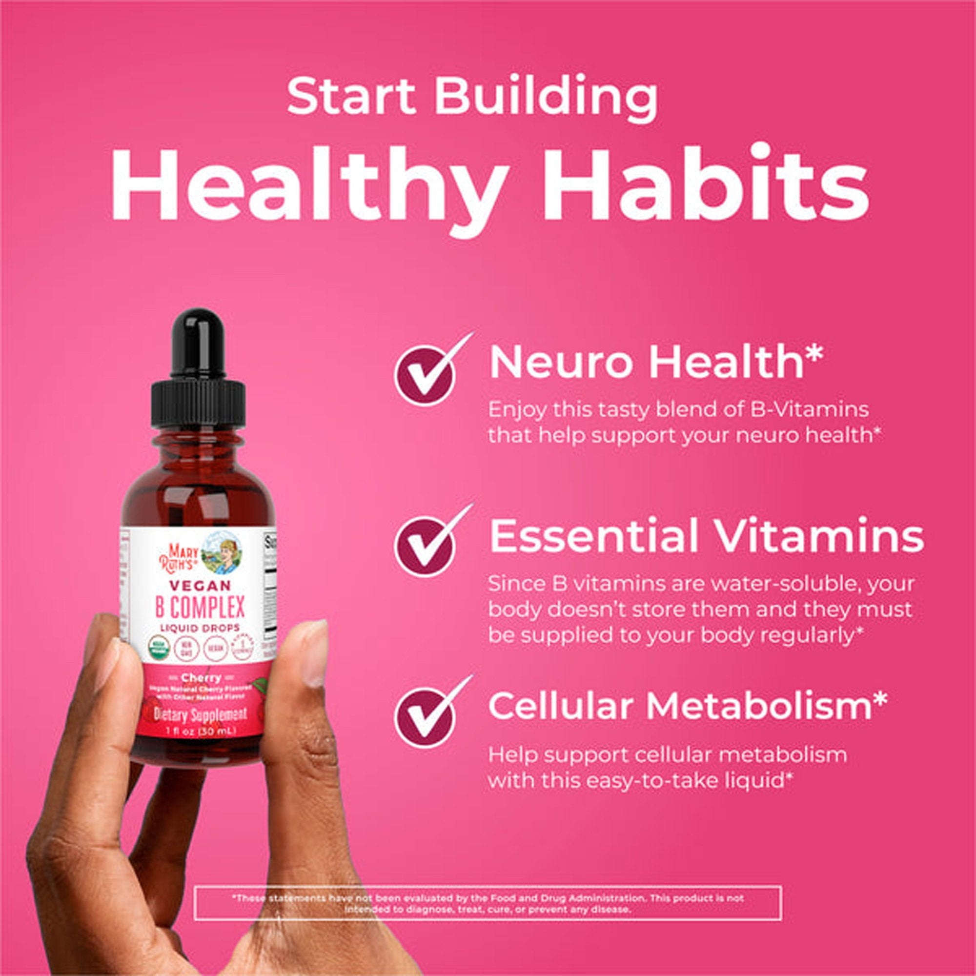 Dietary Supplement Mary Ruth's® Vegan B-Complex Niacin / Vitamin B6 / Folate / B12 / Biotin 2 mg - 2 mg - 400 mcg - 1,500 mcg - 2,500 mcg Strength Drop 1 oz. Cherry Flavor - image 4