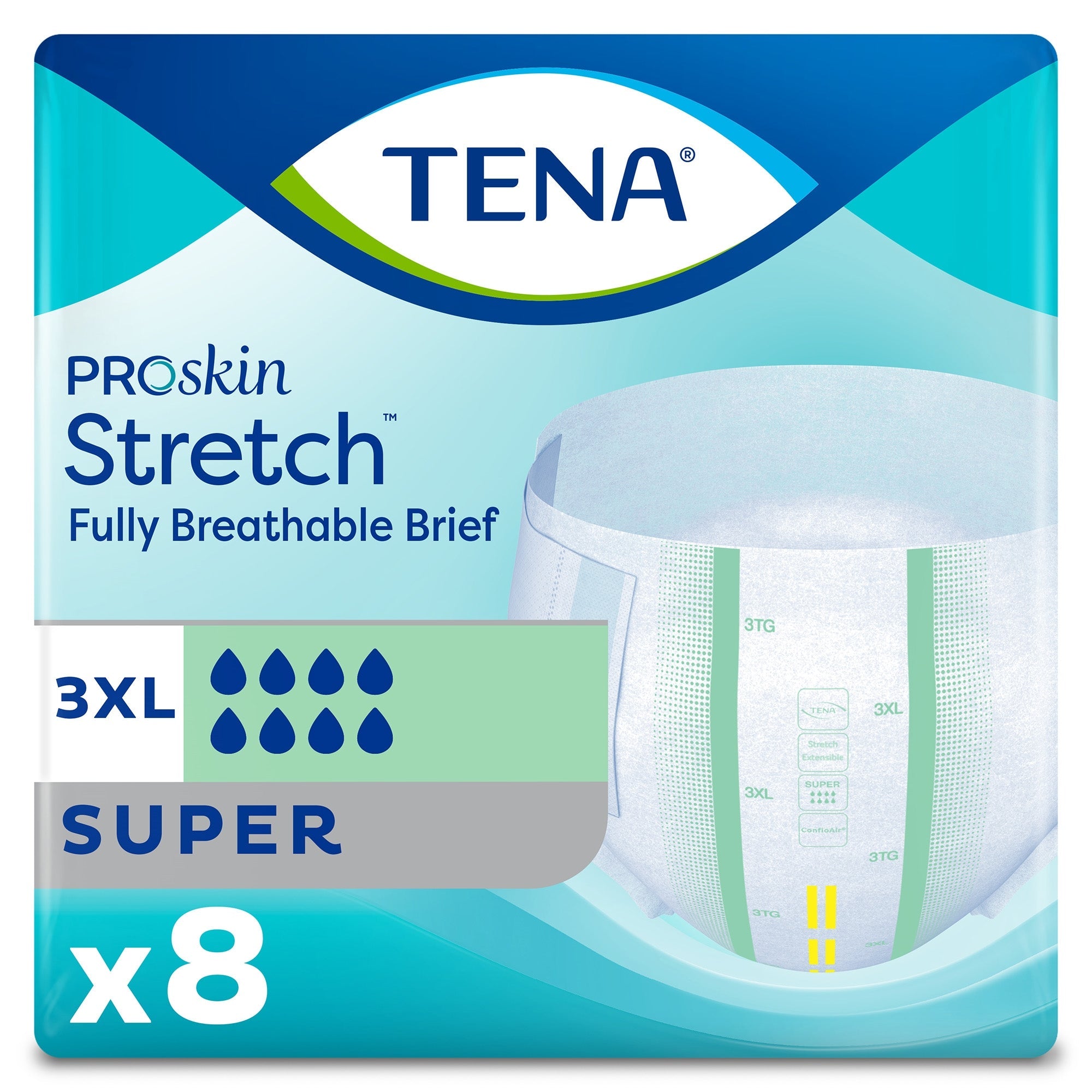 Tena ProSkin Stretch Super 3XL Incontinence Briefs, Heavy Absorbency (8-Pack)