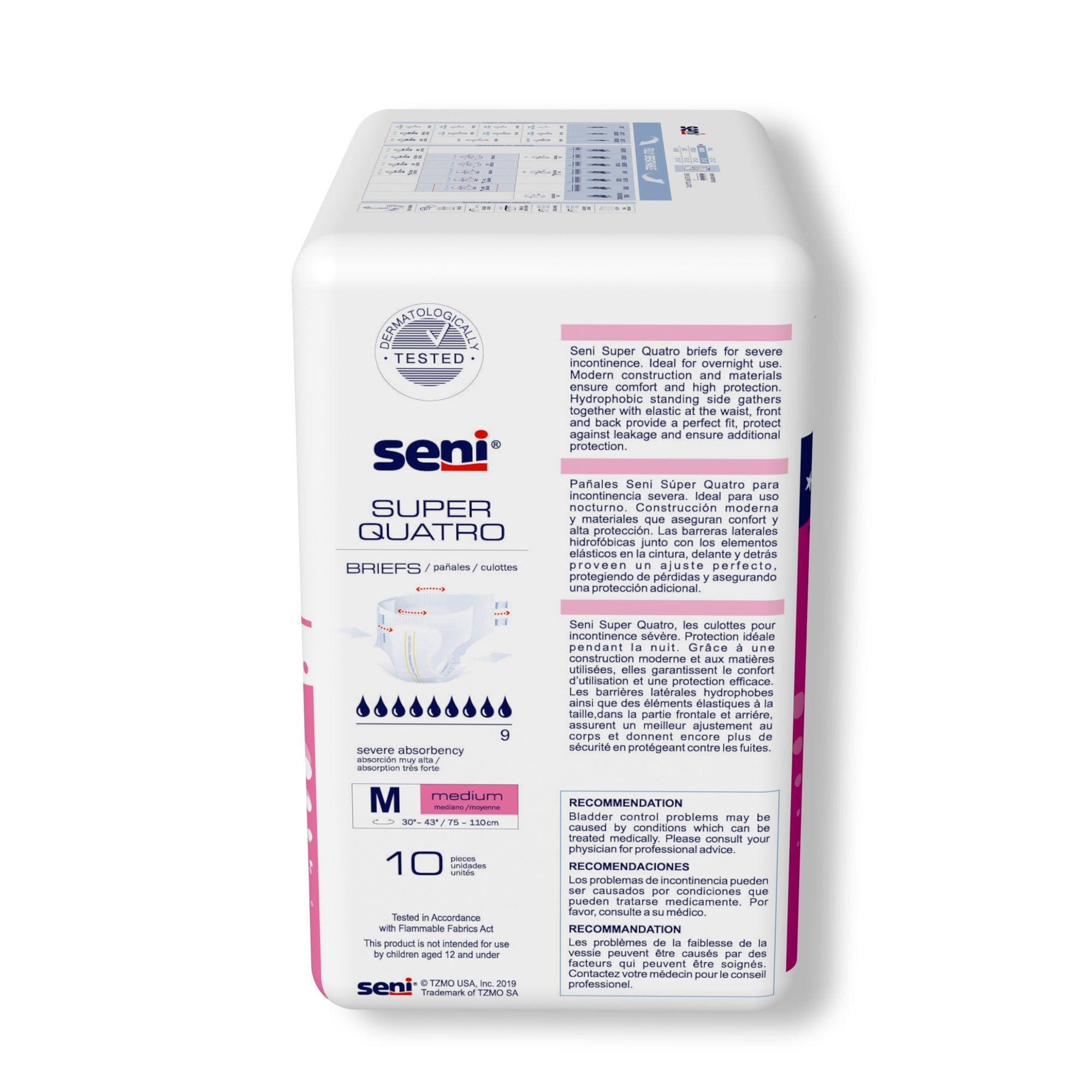 Seni® Super Quatro Severe Absorbency Incontinence Brief, Medium (10 Units)