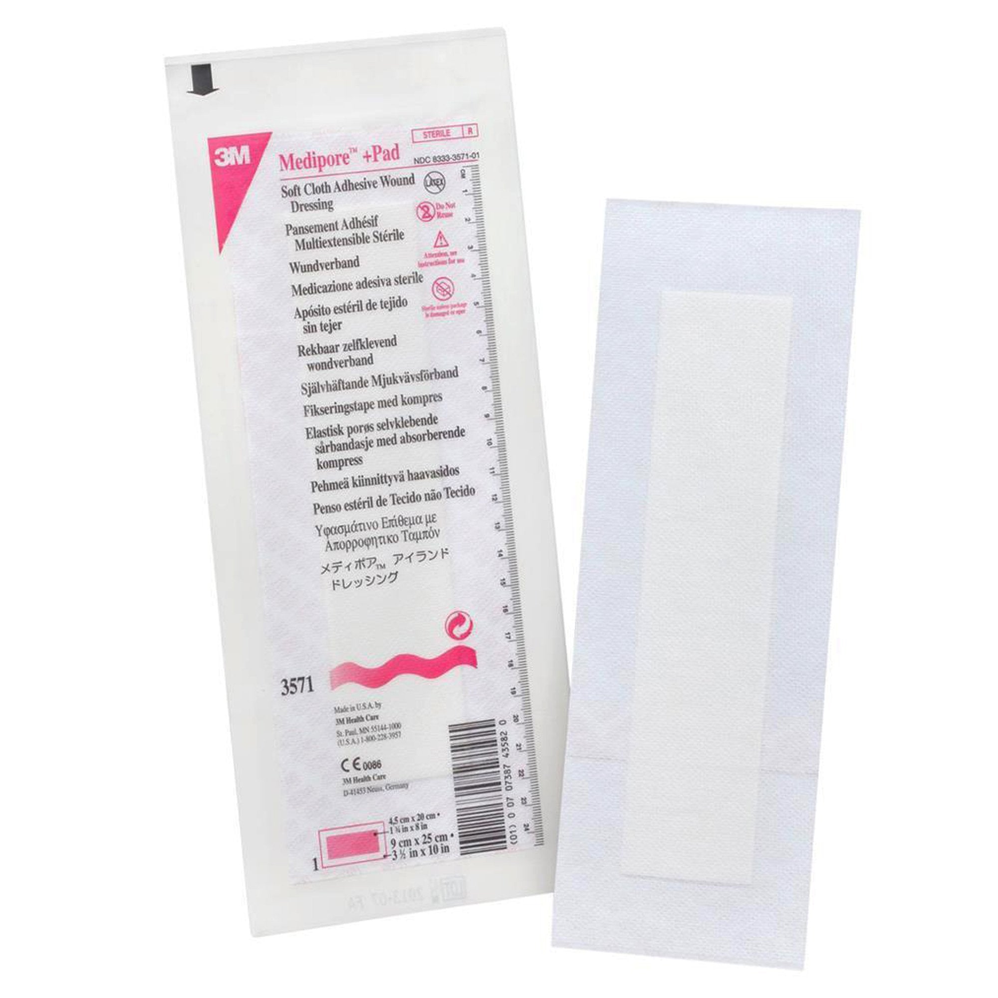 3M™ Medipore™ + Pad Soft Cloth Adhesive Dressing, 3½ x 10 Inch (25 Units)