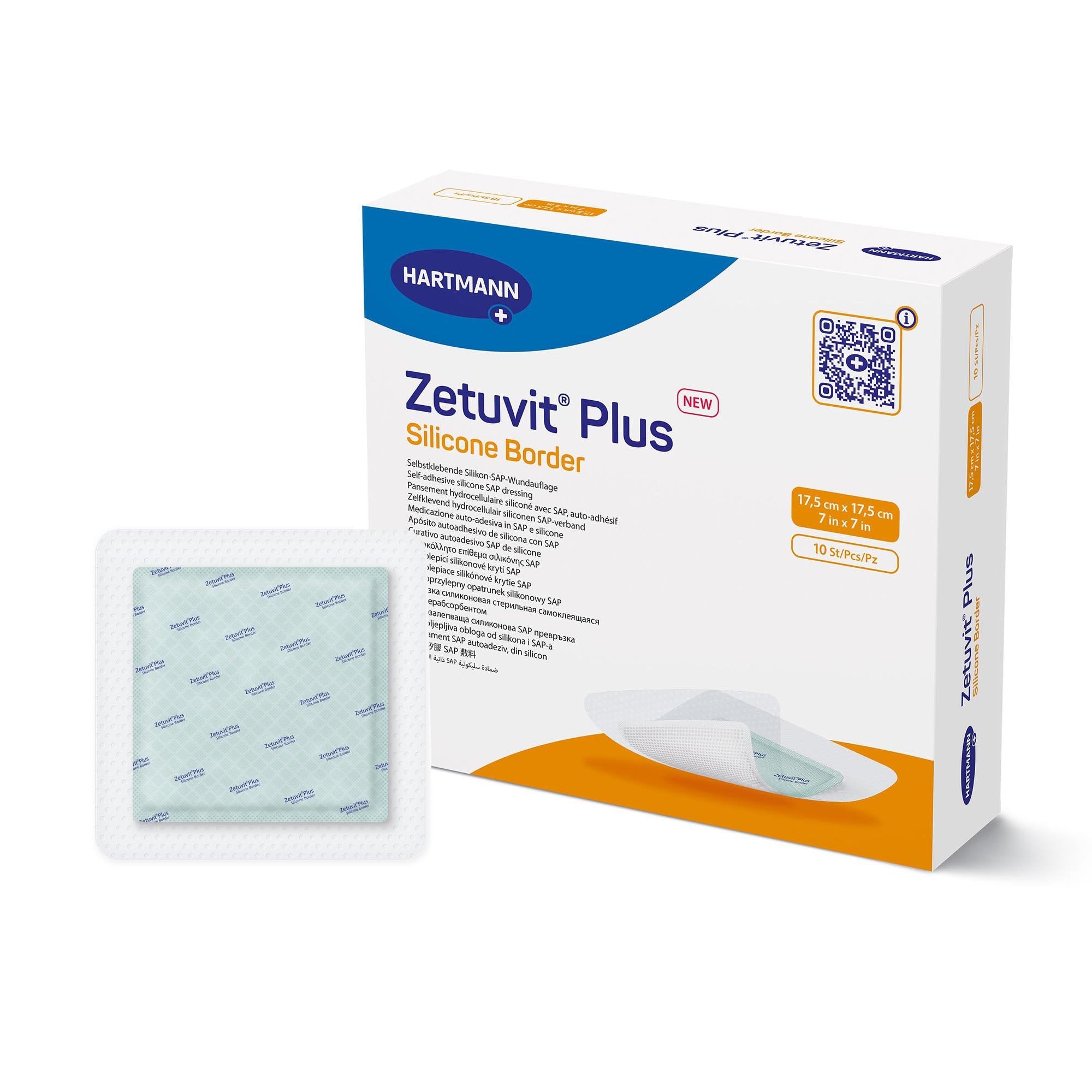 Zetuvit® Plus Silicone Border Super Absorbent Dressing, 7 x 7 Inch (10 Units)