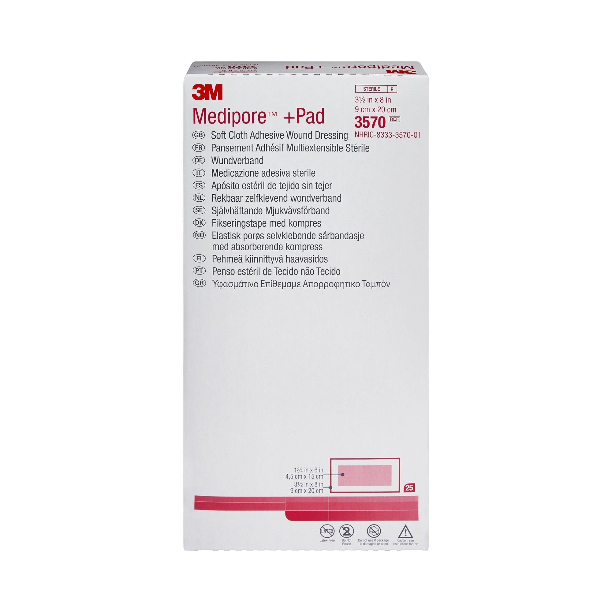 3M™ Medipore™ + Pad Soft Cloth Adhesive Dressing, 3½ x 8 Inch (25 Units)