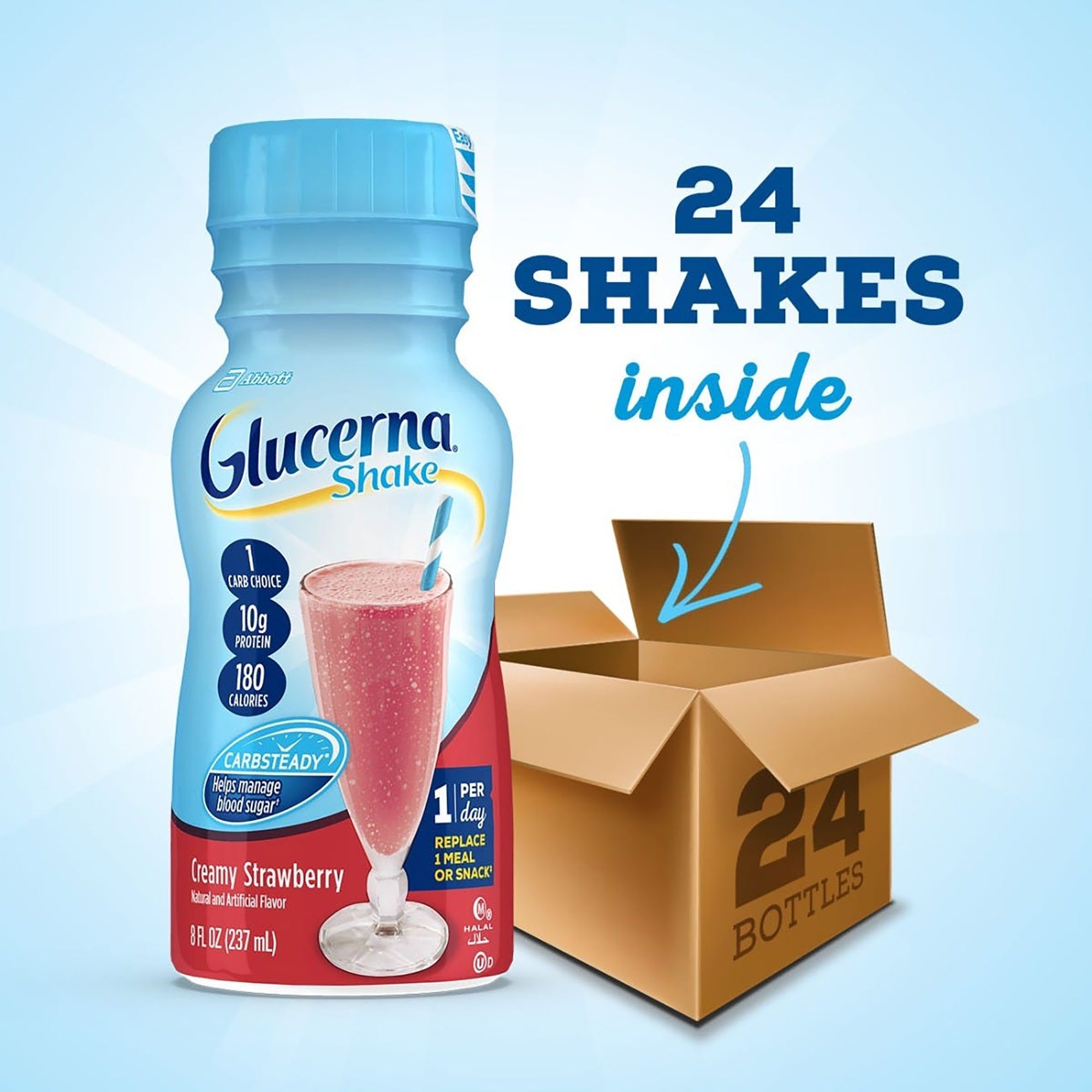 Glucerna Original Shake, Creamy Strawberry, 8 oz - Diabetic Support Formula