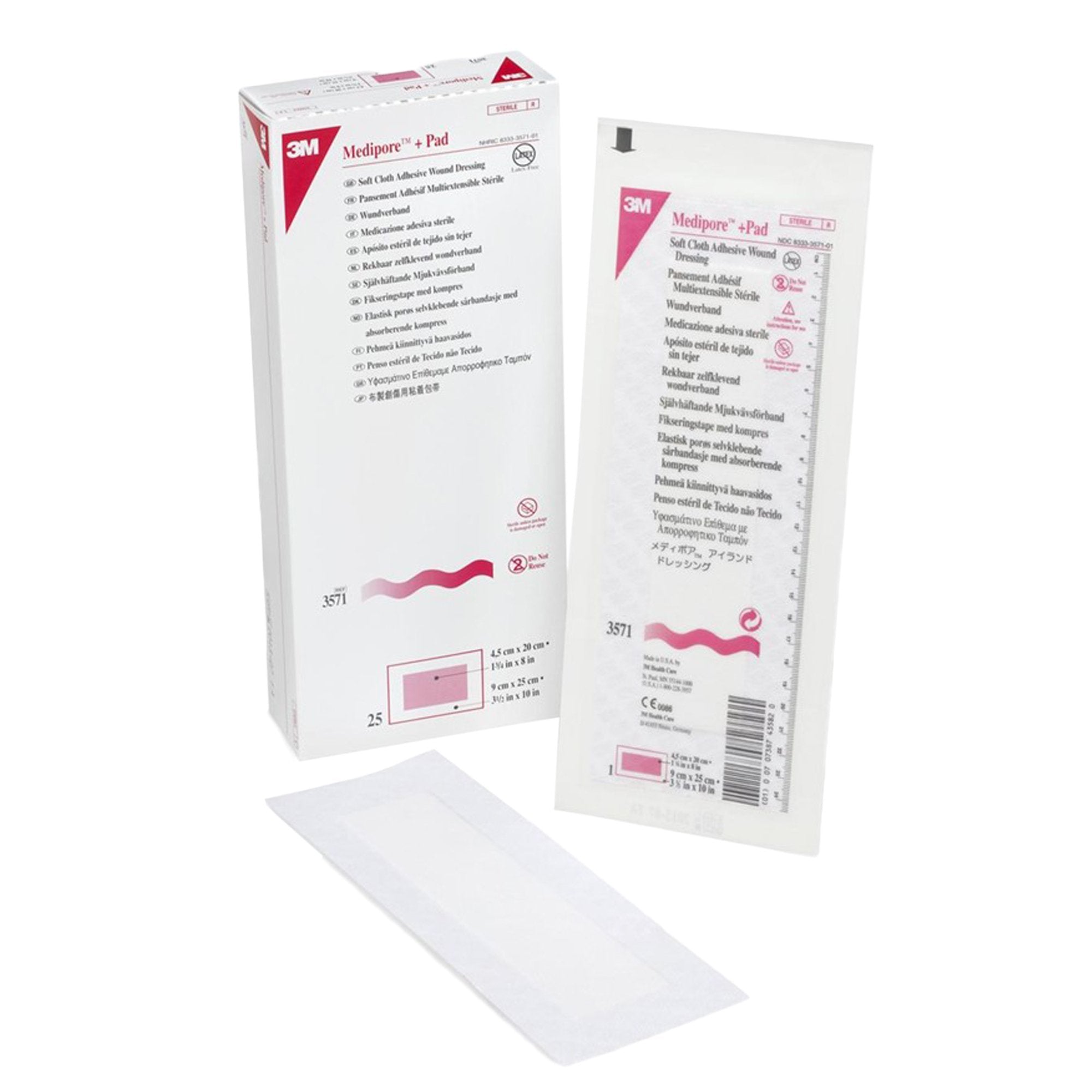 3M™ Medipore™ + Pad Soft Cloth Adhesive Dressing, 3½ x 10 Inch (25 Units)