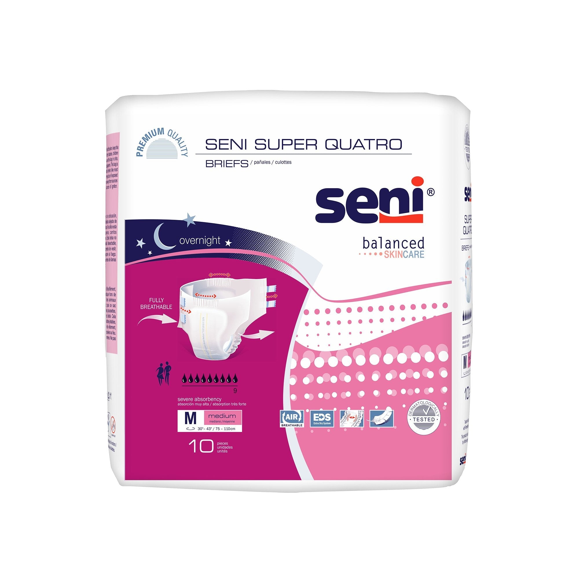 Seni® Super Quatro Severe Absorbency Incontinence Brief, Medium (10 Units)