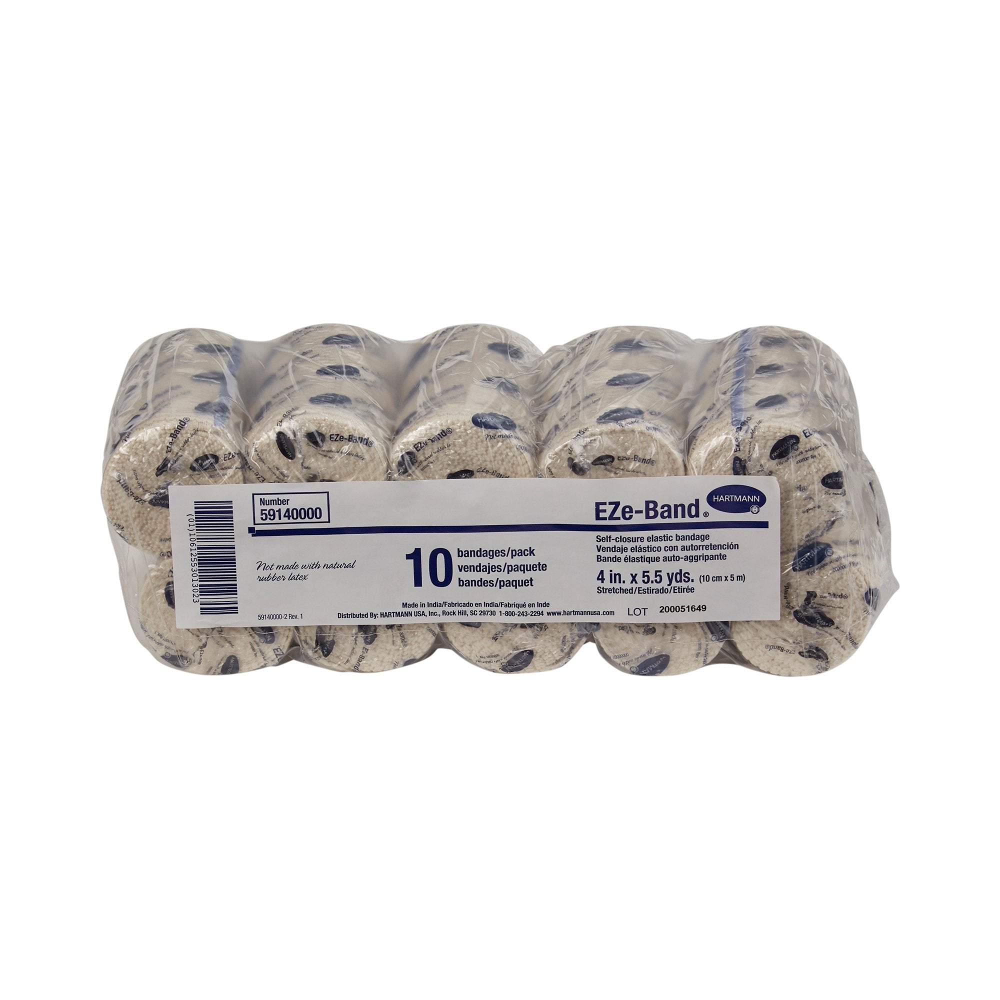 EZe-Band® LF Double Hook and Loop Closure Elastic Bandage, 4 Inch x 5-1/2 Yard (10 Units)