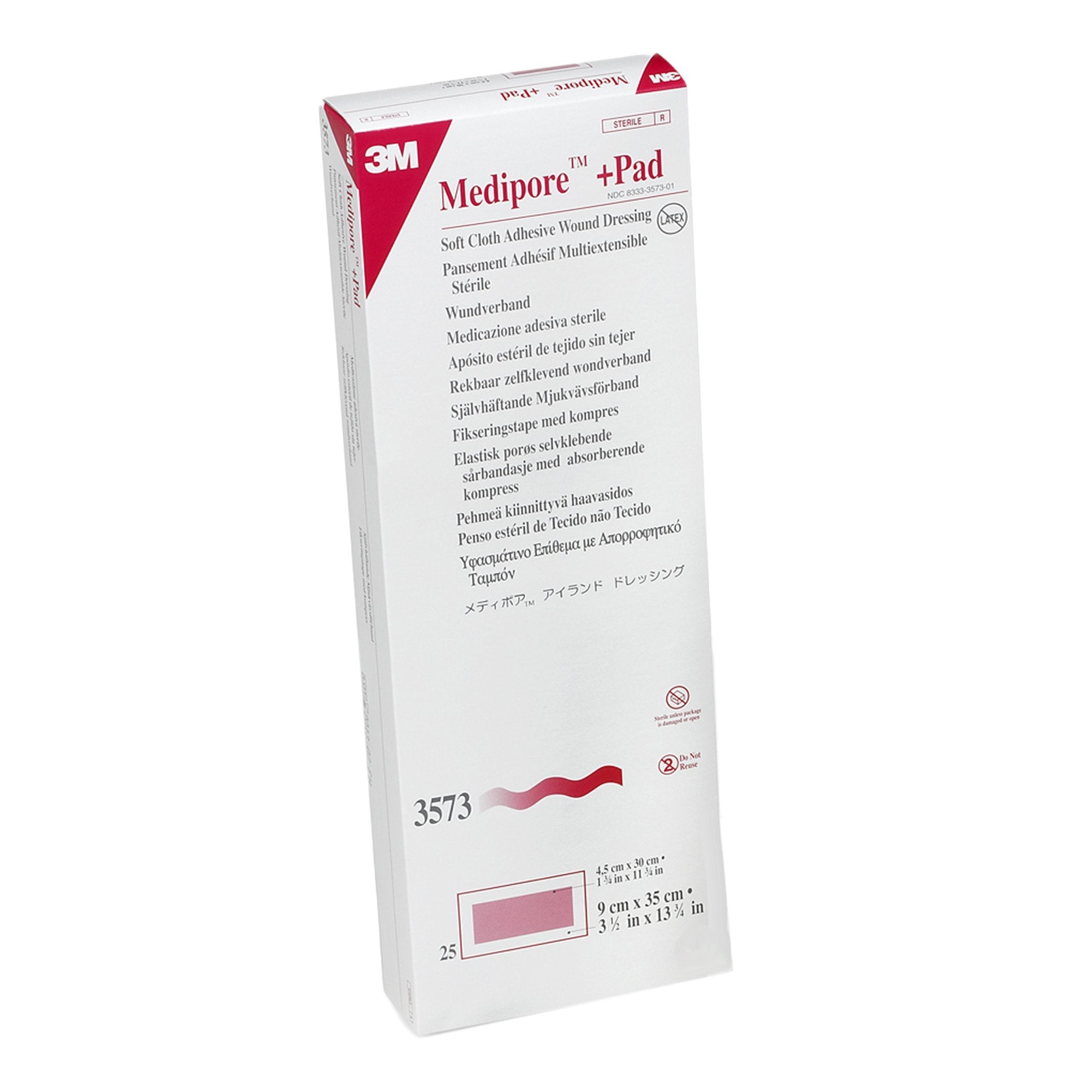 3M™ Medipore™ + Pad Soft Cloth Adhesive Dressing, 3½ x 13¾ Inch (25 Units)