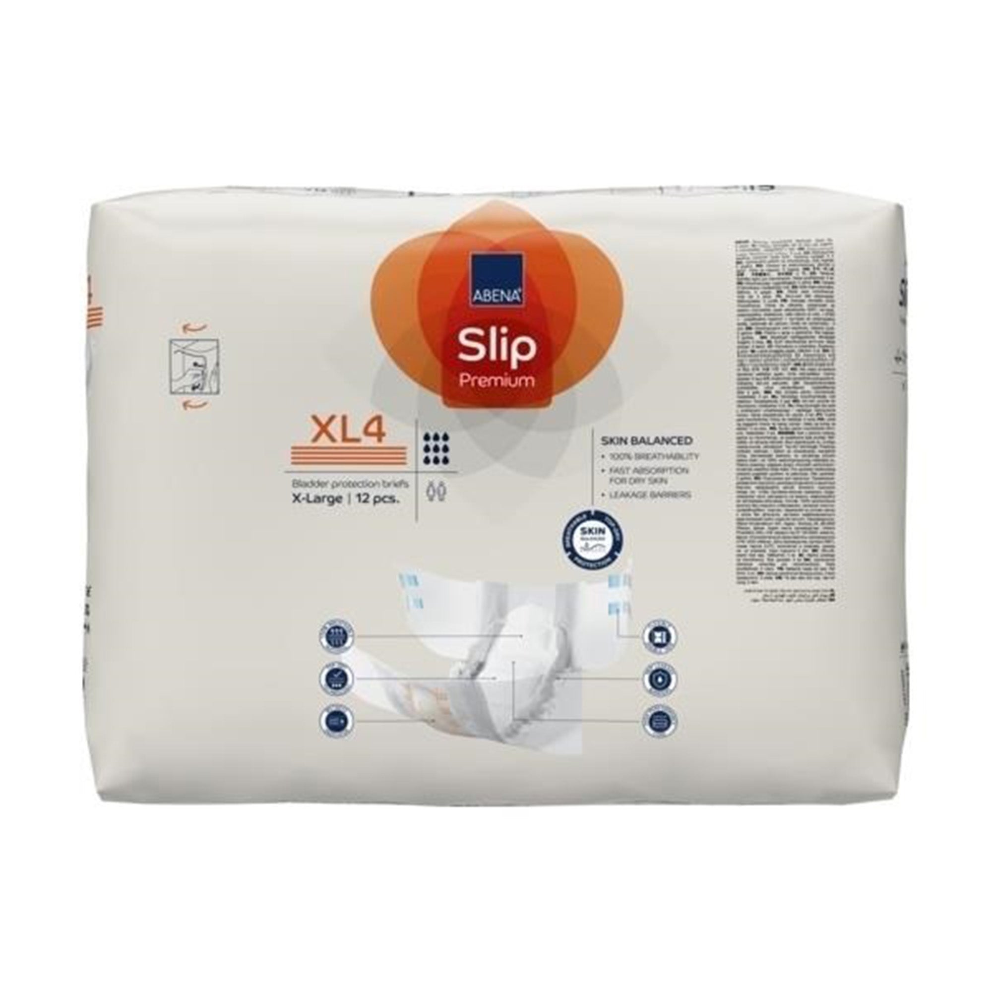 Abena Slip Premium XL4 Incontinence Briefs, Extra Large, Heavy Absorbency (12 Pack)