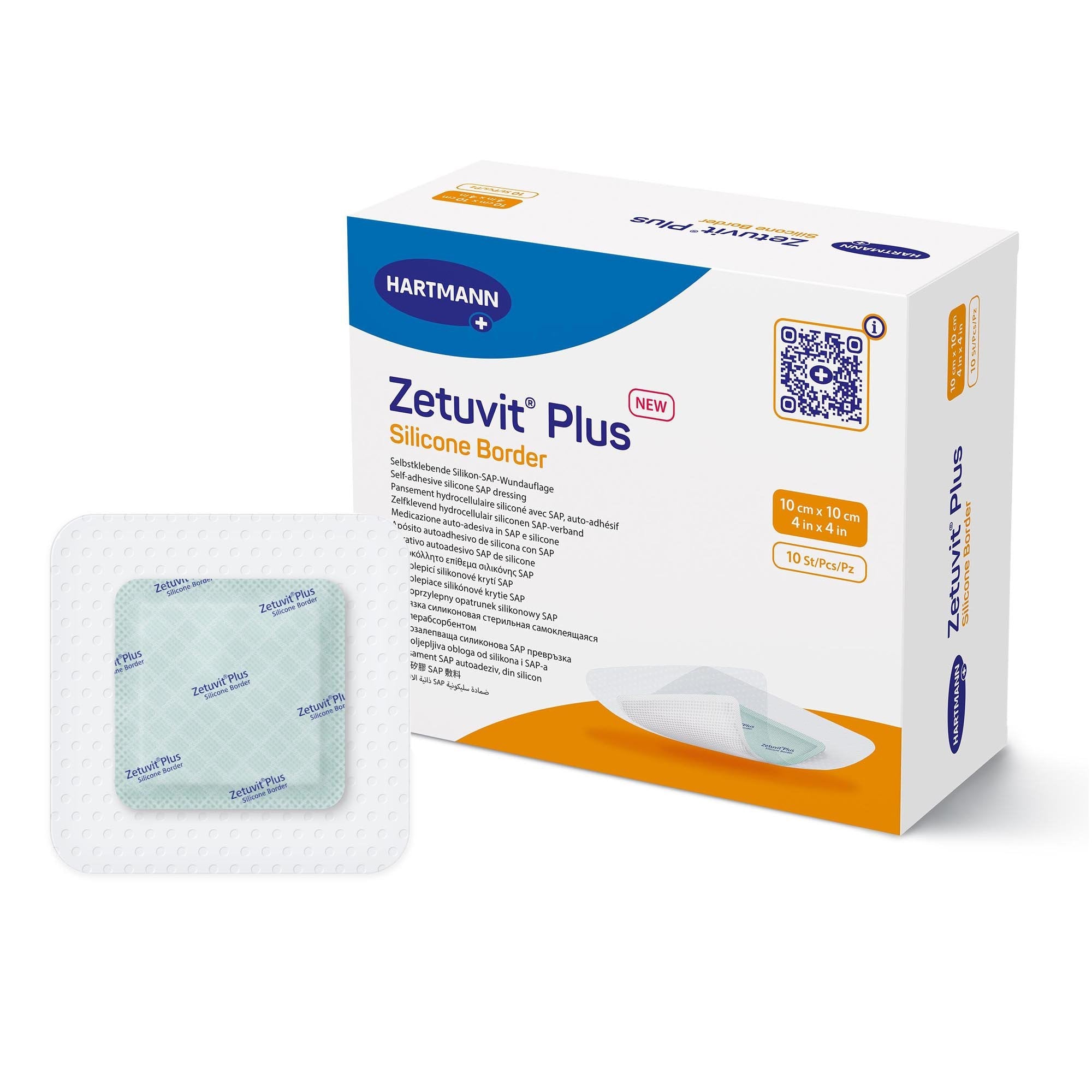 Zetuvit® Plus Silicone Border Super Absorbent Dressing, 4 x 4 Inch (10 Units)