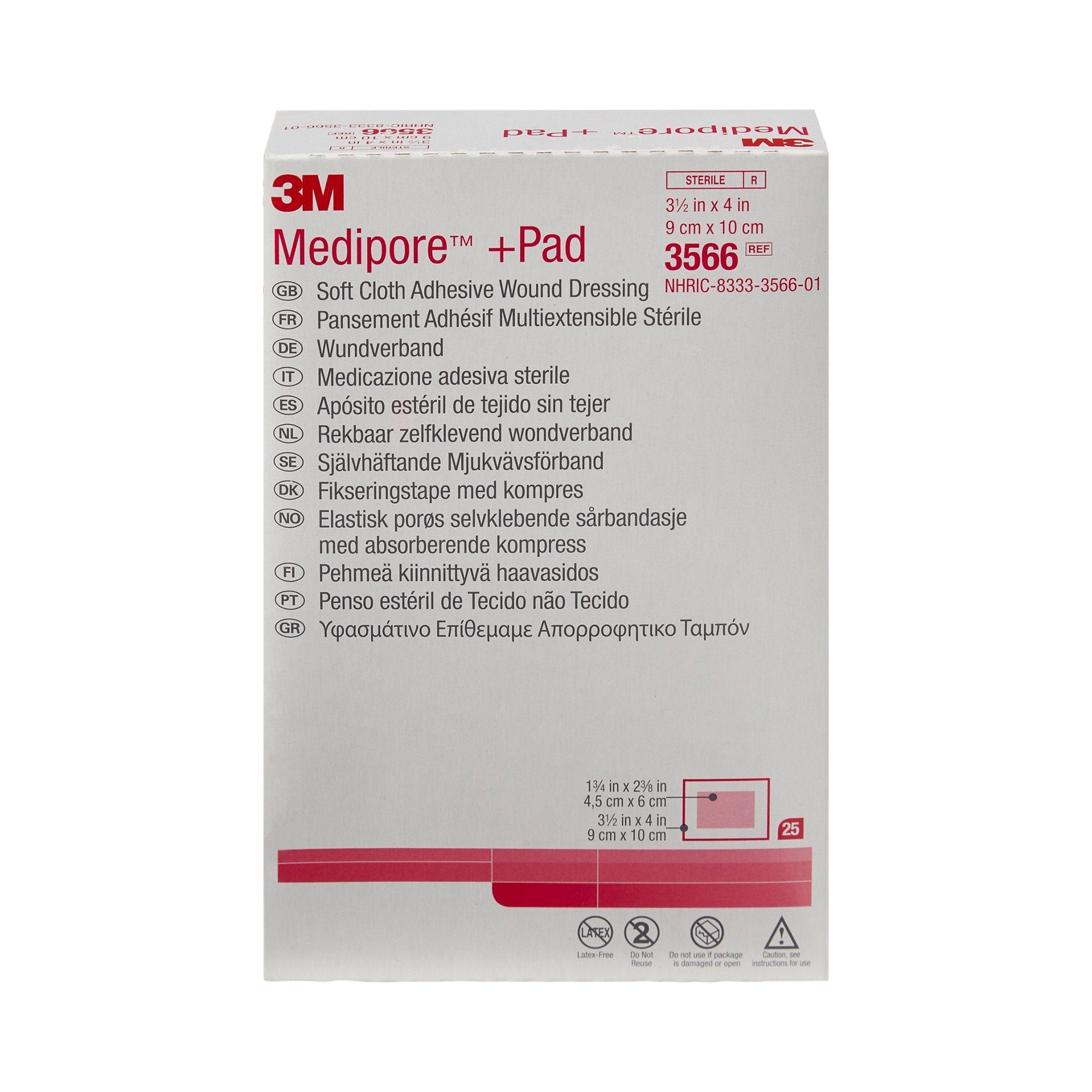 3M™ Medipore™ +Pad Soft Cloth Dressings, 3½ x 4 Inch (25 Units)
