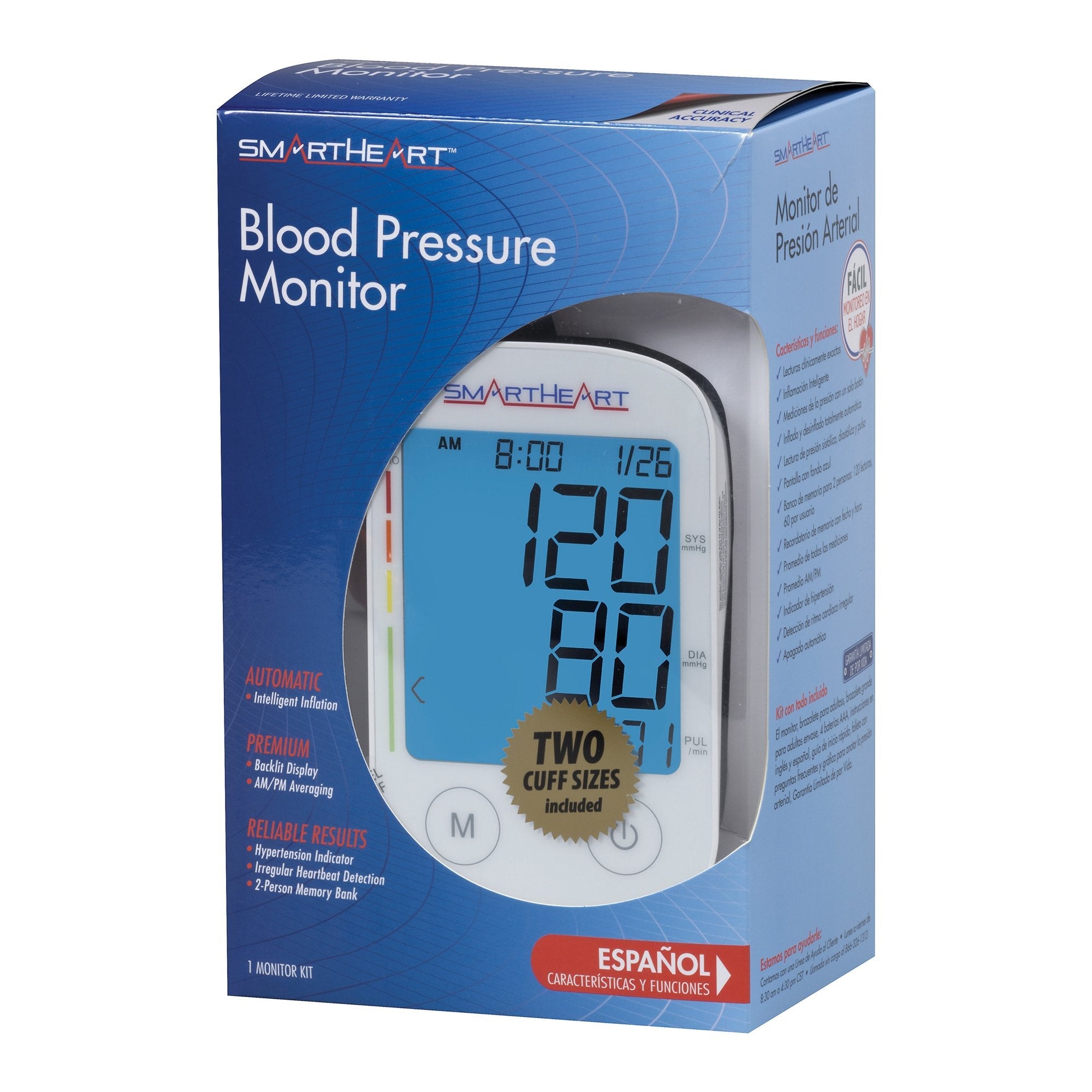 SmartHeart Blood Pressure Monitor with Automatic Inflation, L/XL Cuffs (1 Unit)
