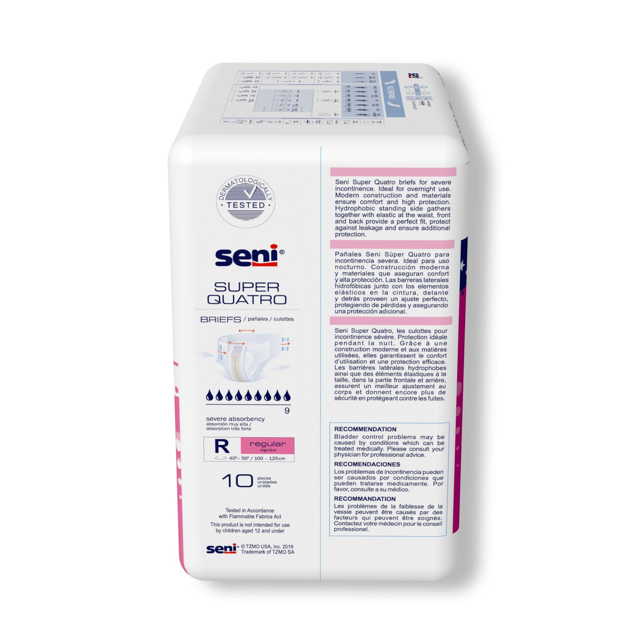 Seni® Super Quatro Severe Absorbency Incontinence Brief, Regular (10 Units)