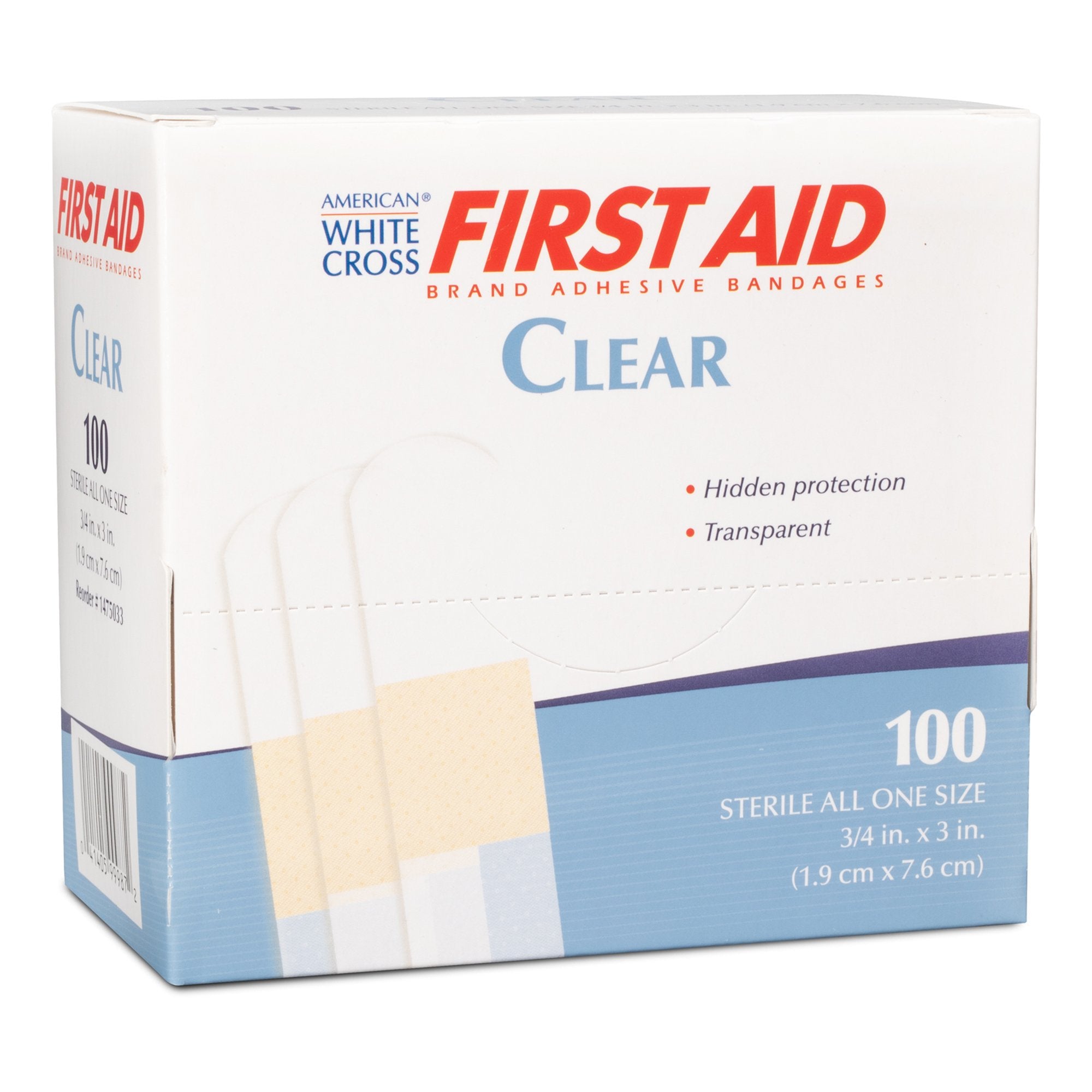 American® White Cross First Aid® Clear Adhesive Strip, 4 x 3 Inch (100 Units)