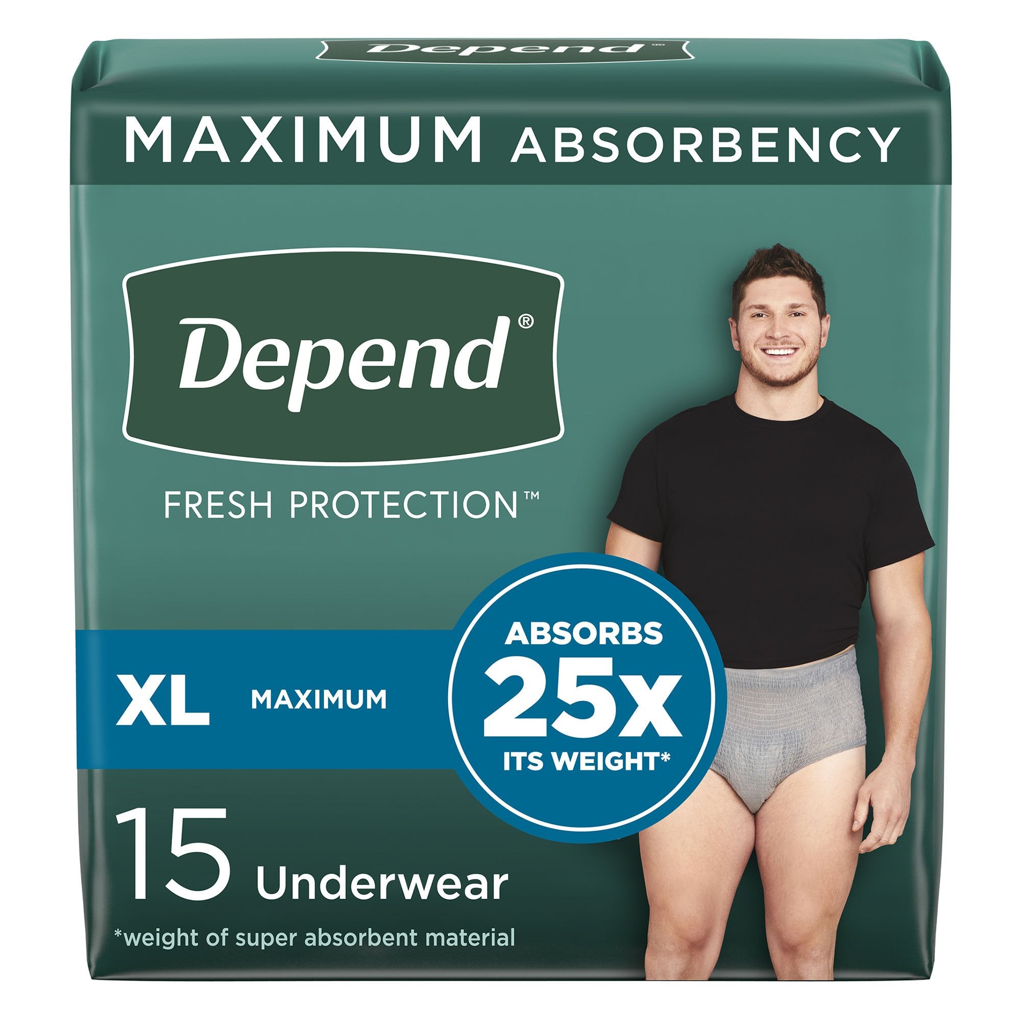 Depend FIT-FLEX Absorbent Underwear for Men, 44" to 64" Waist, X-Large (15 Units)