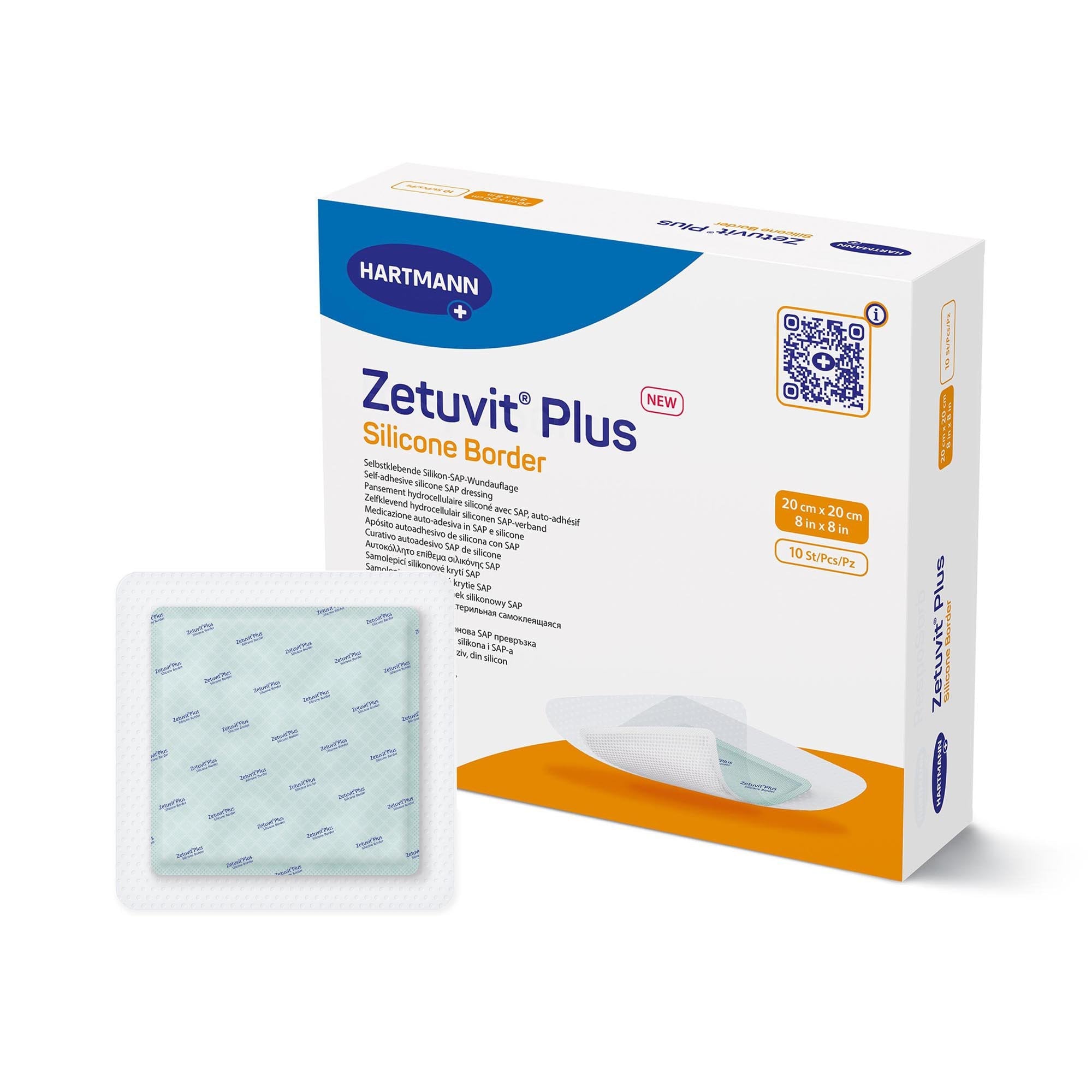 Zetuvit® Plus Silicone Border Super Absorbent Dressing, 8 x 8 Inch (1 Unit)