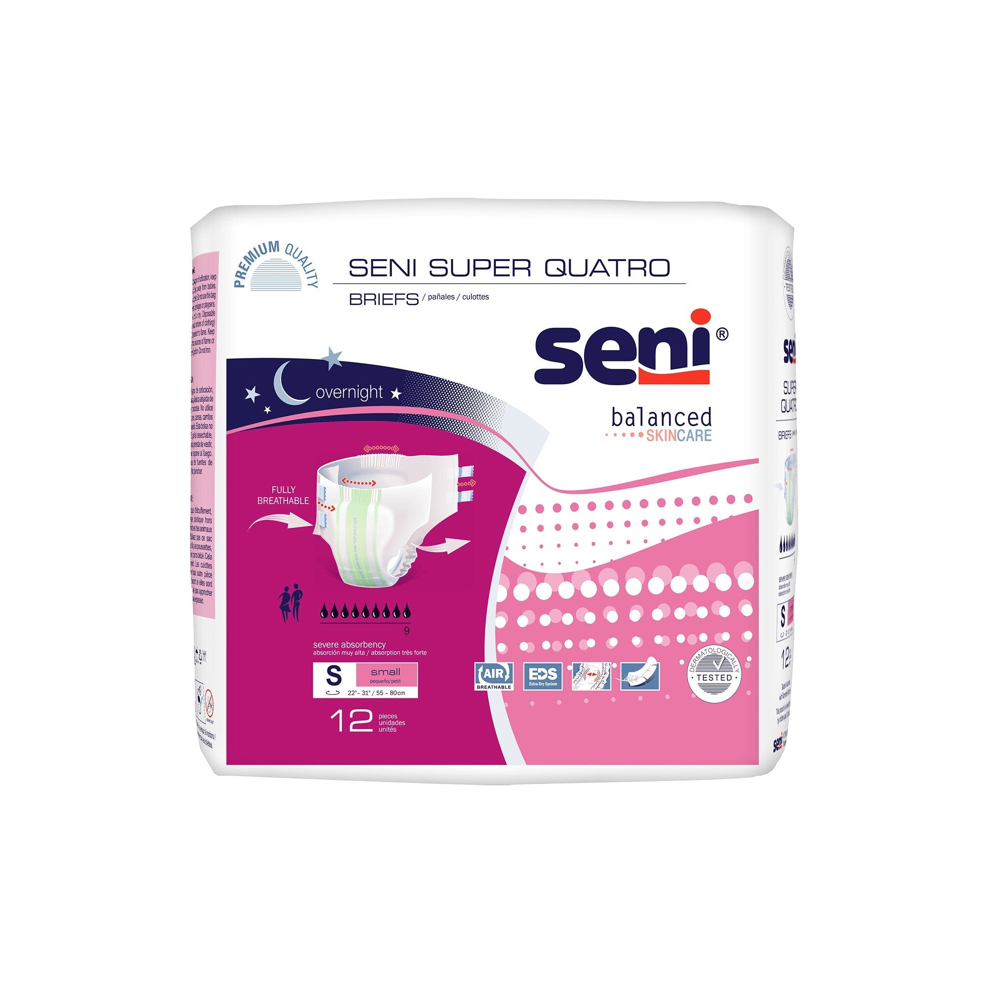 Seni® Super Quatro Severe Absorbency Incontinence Brief, Small (12 Units)