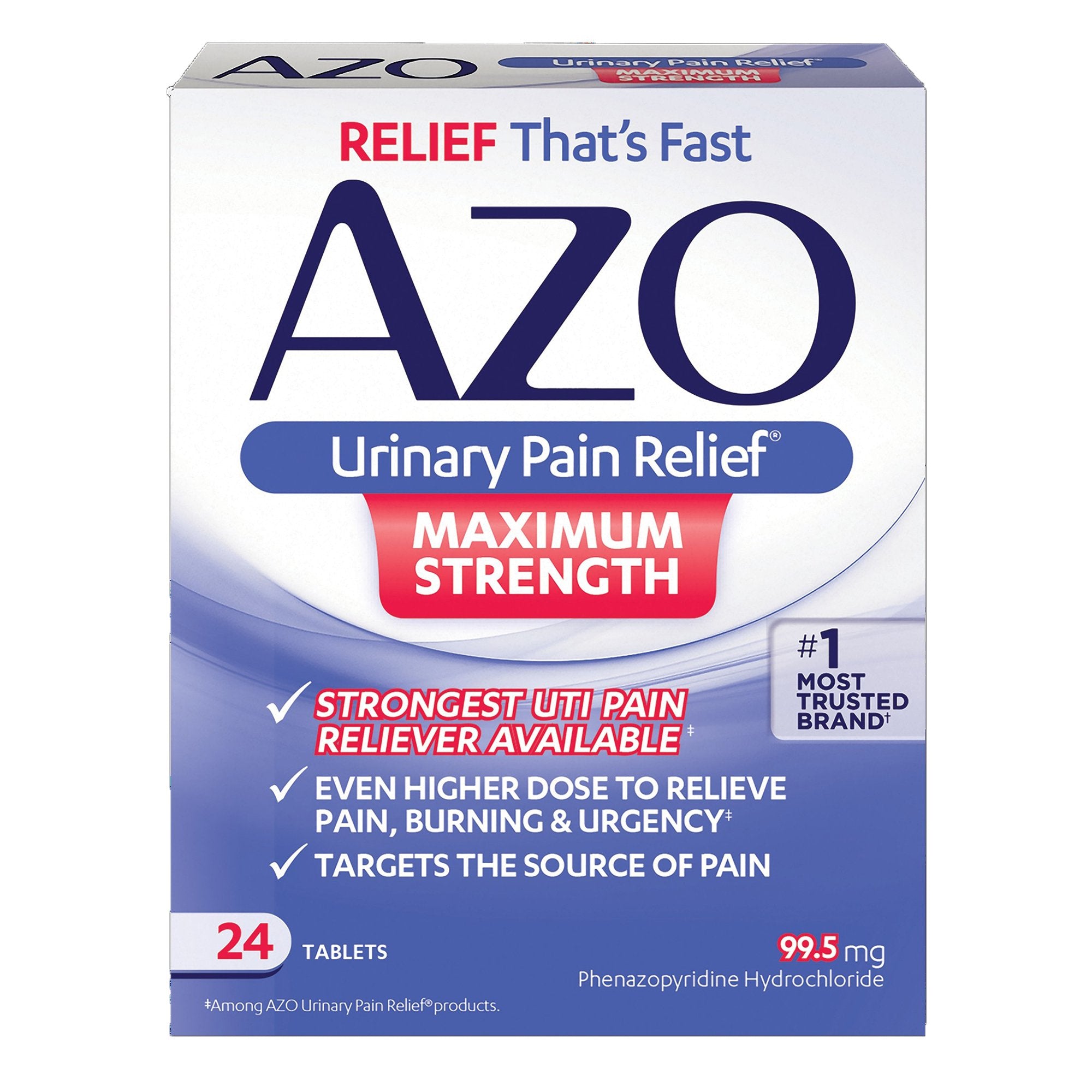 Urinary Pain Relief AZO® Maximum Strength 99.5 mg Strength Phenazopyridine Hydrochloride Tablet 24 per Box - image 2