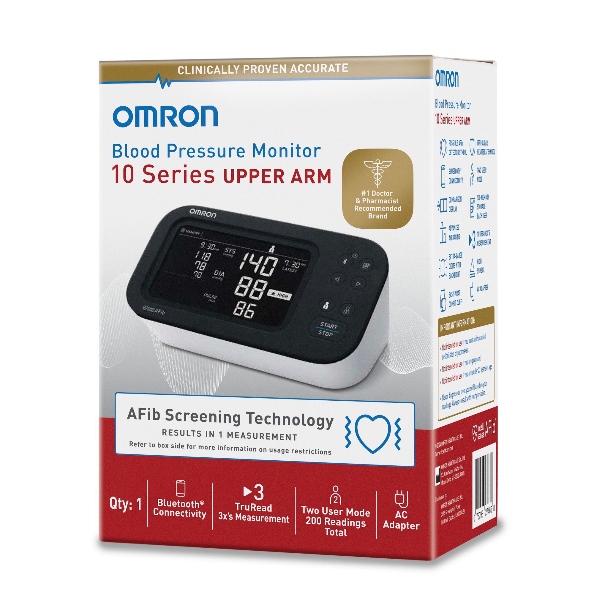 Digital Blood Pressure Monitor Omron 10 Series® Adult Cuff Nylon Cuff 9 to 17 Inch Desk Model - image 3