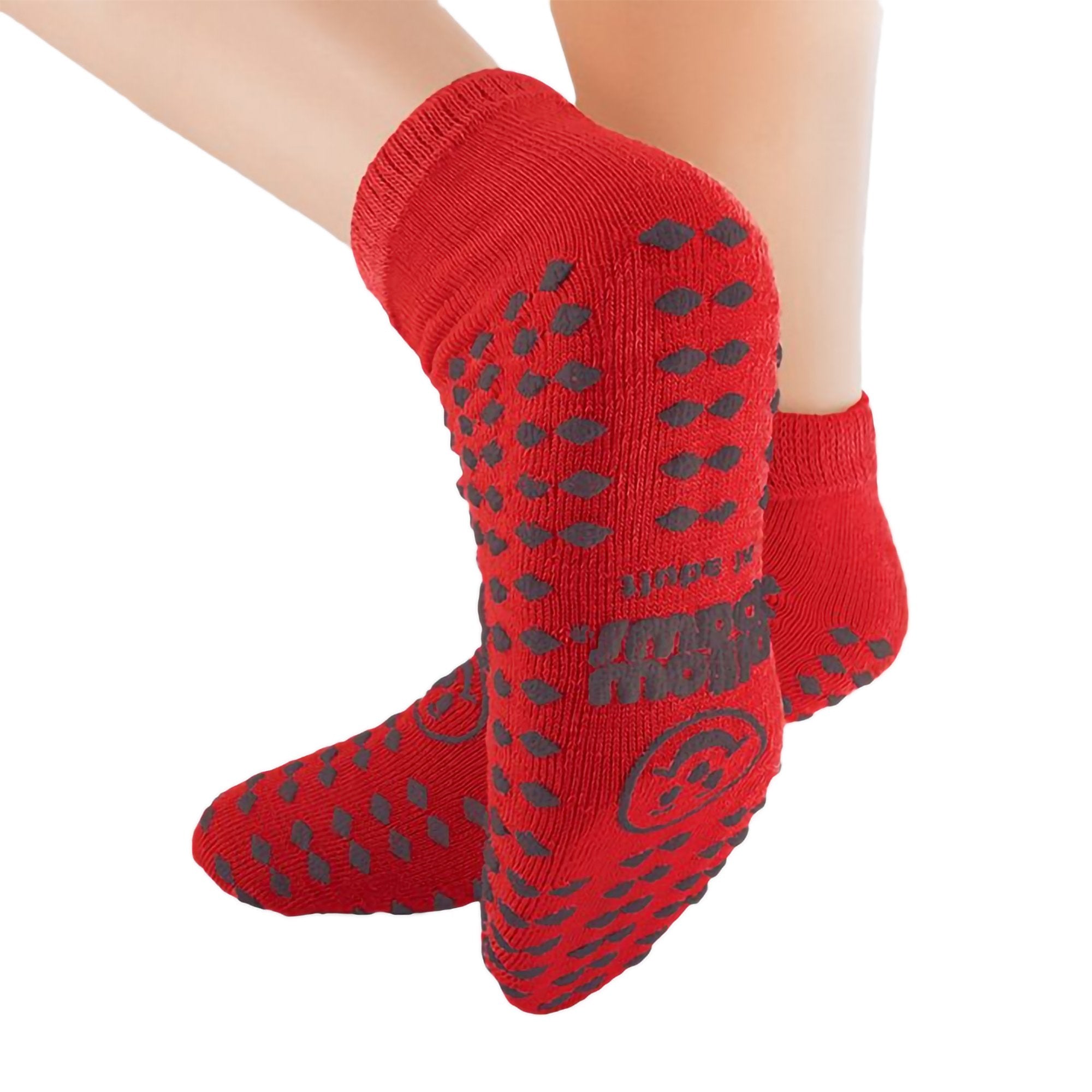 Slipper Socks Pillow Paws® Risk Alert® Terries™ Unisex Adult 2X-Large All Around Tread Single Patient Use Red