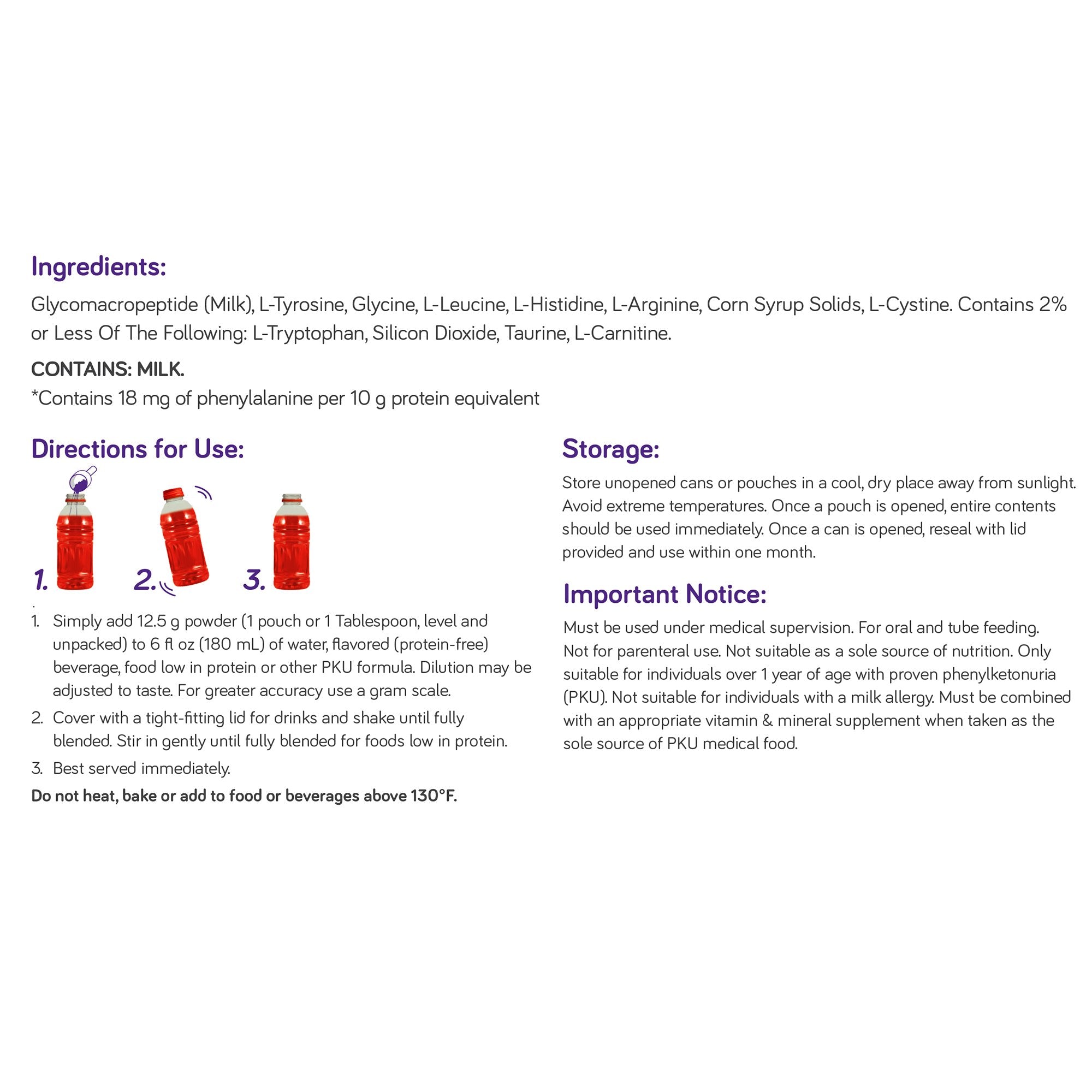 Oral Supplement PhenylAde® GMP Mix-In Unflavored Powder 12.5 Gram Individual Packet - image 3