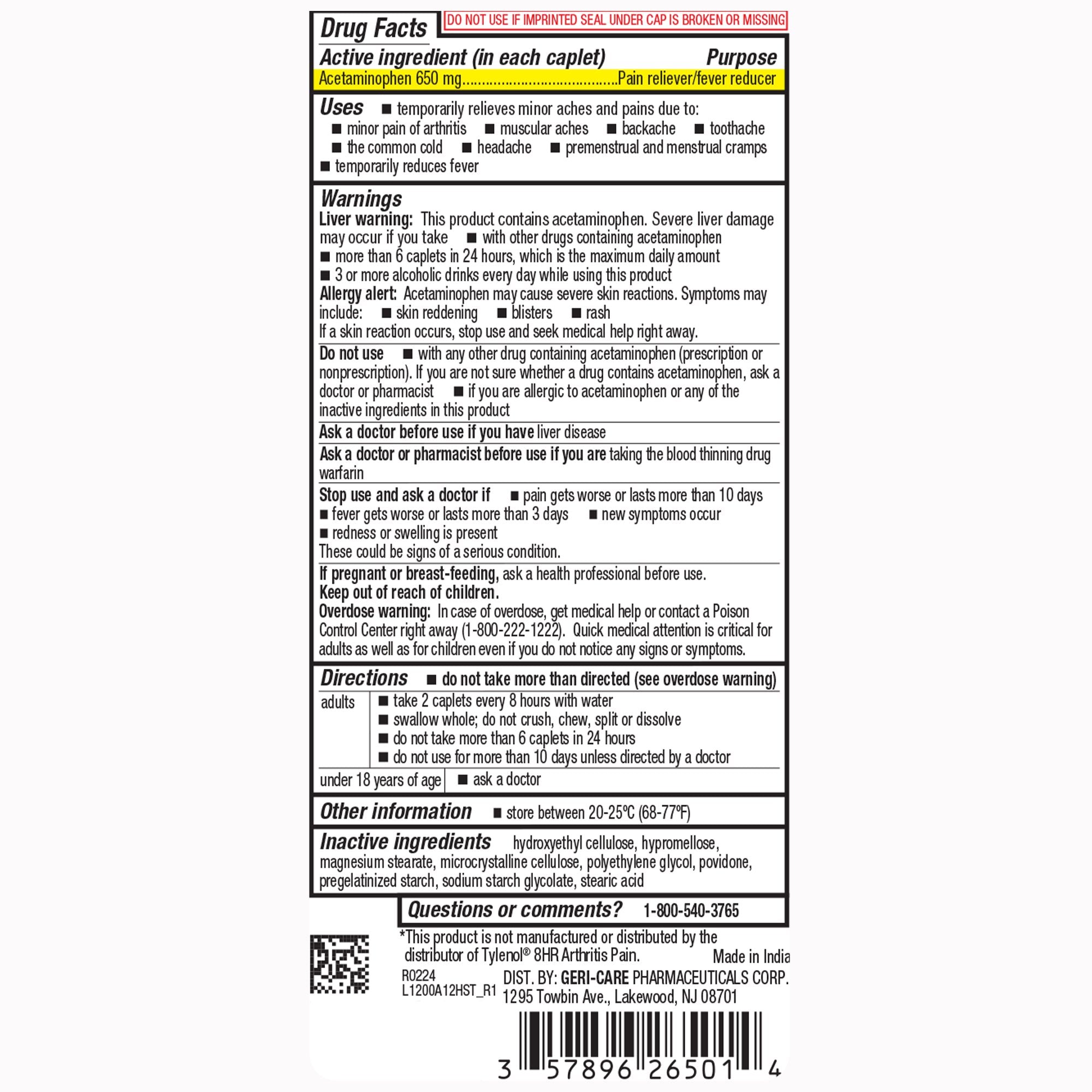 Pain Relief HEALTH STAR® 650 mg Strength Acetaminophen Tablet 100 per Bottle - image 2