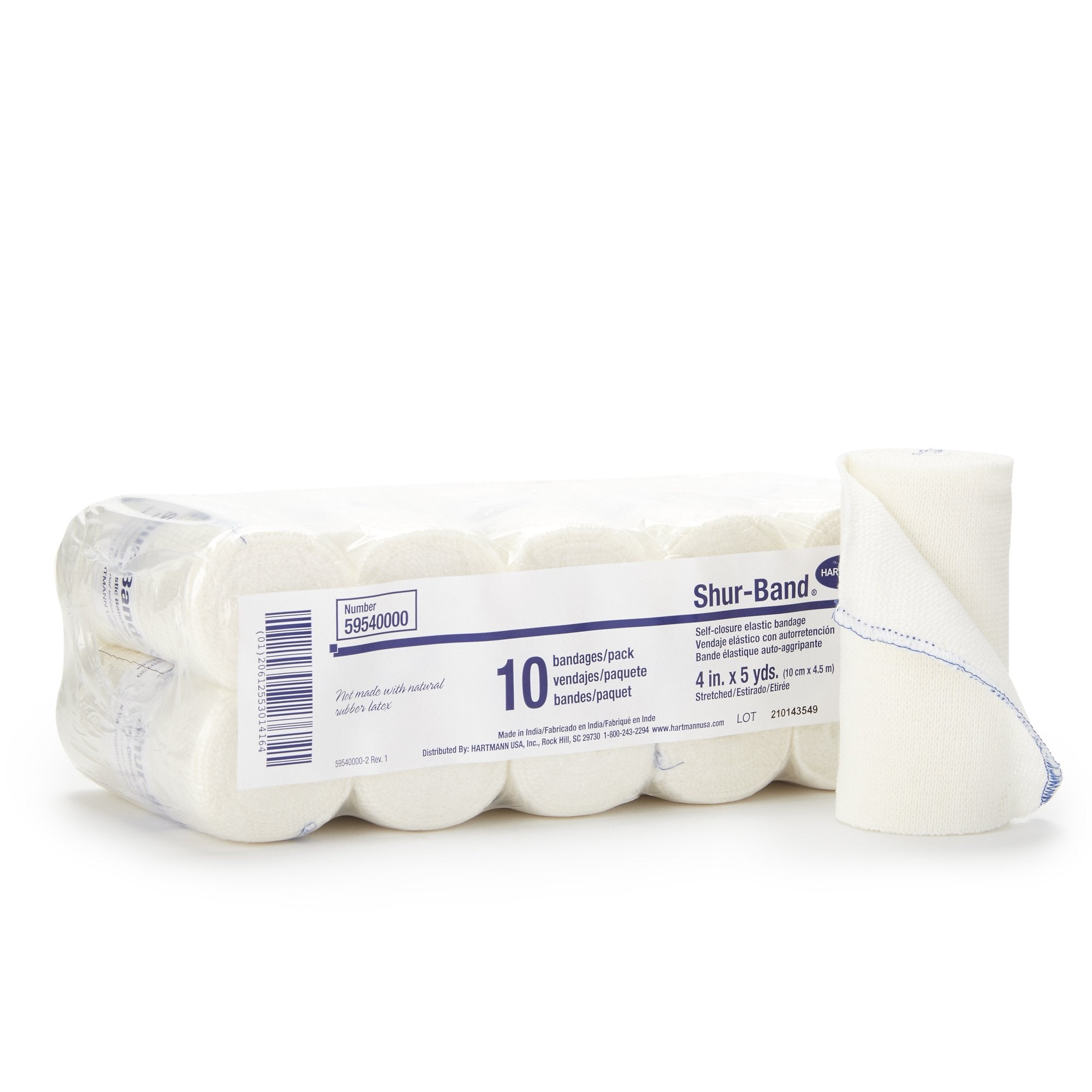 Elastic Bandage Shur-Band® LF 4 Inch X 5 Yard Single Hook and Loop Closure Natural NonSterile Standard Compression