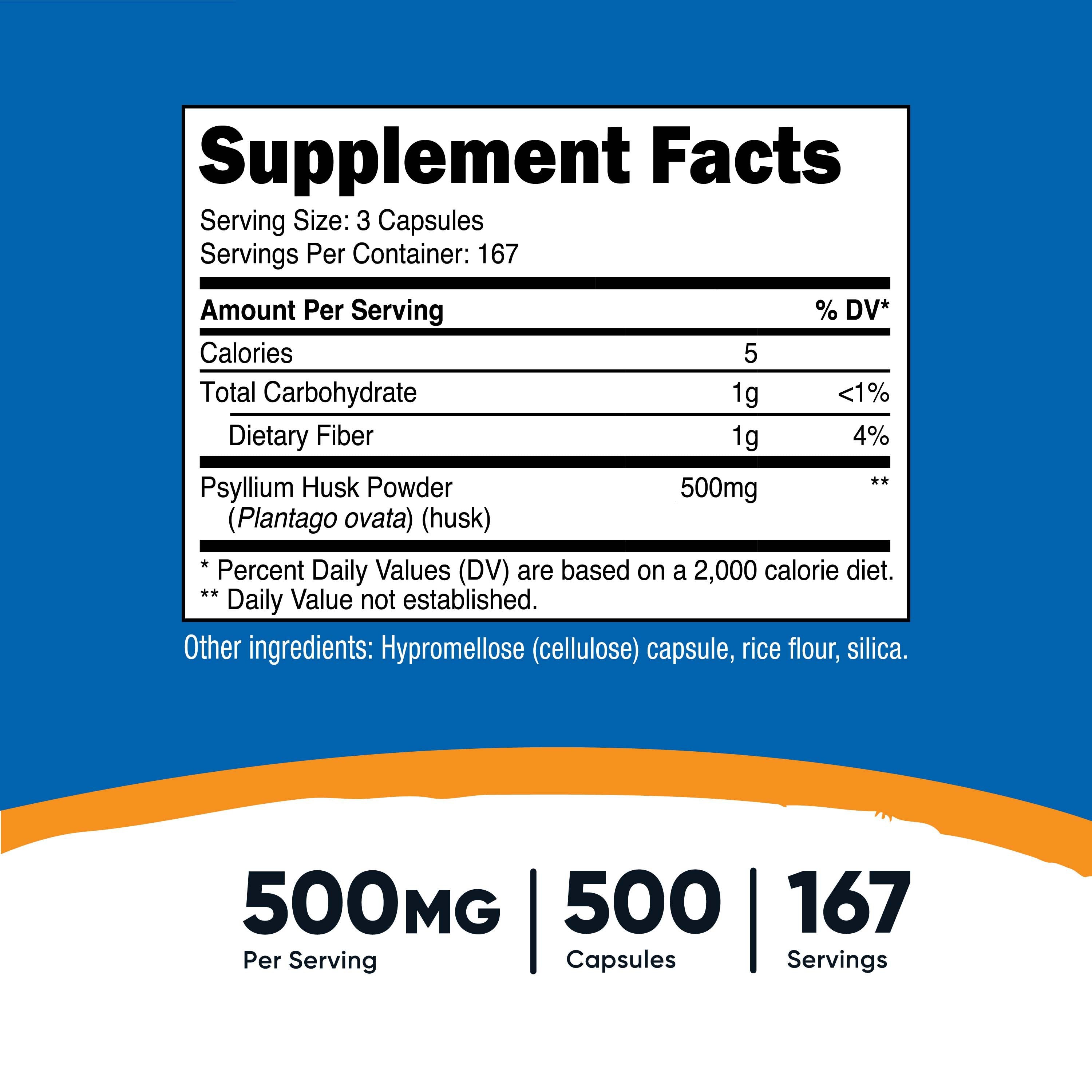 Dietary Supplement nutricost® Psyllium Husk 500 mg Strength Capsule 500 Per Bottle - image 5