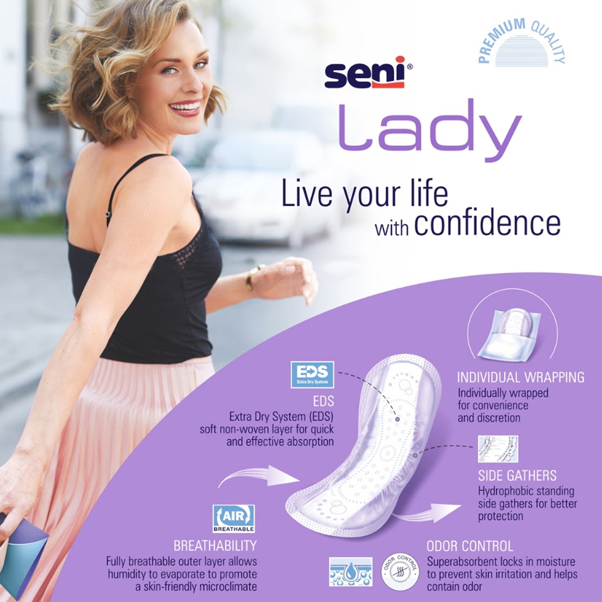 Bladder Control Pad Seni® Lady Moderate 11 Inch Length Moderate Absorbency Super Absorbent Core One Size Fits Most - image 2