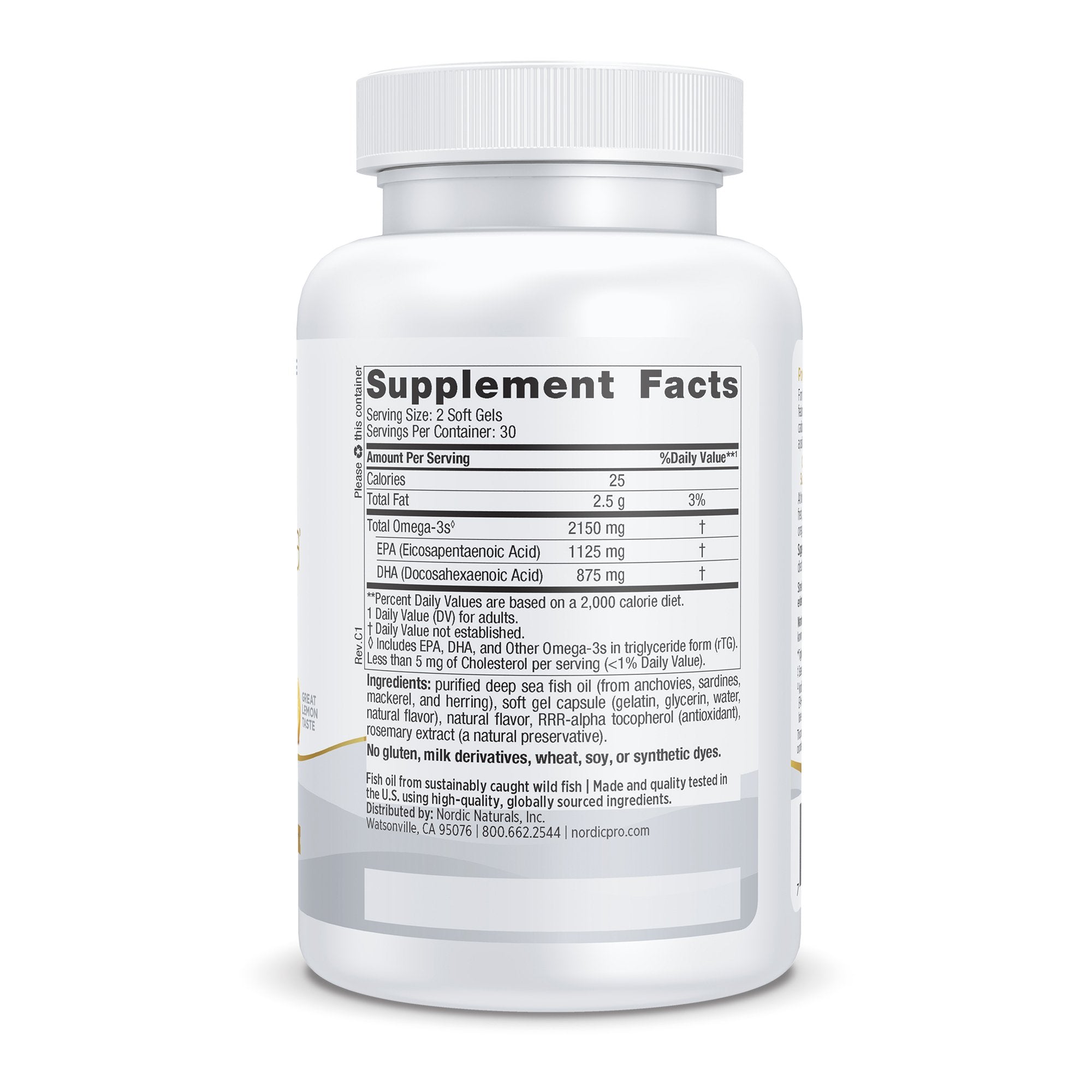 Dietary Supplement Nordic Naturals® ProOmega 2000 Softgel 60 per Bottle Lemon Flavor - image 2