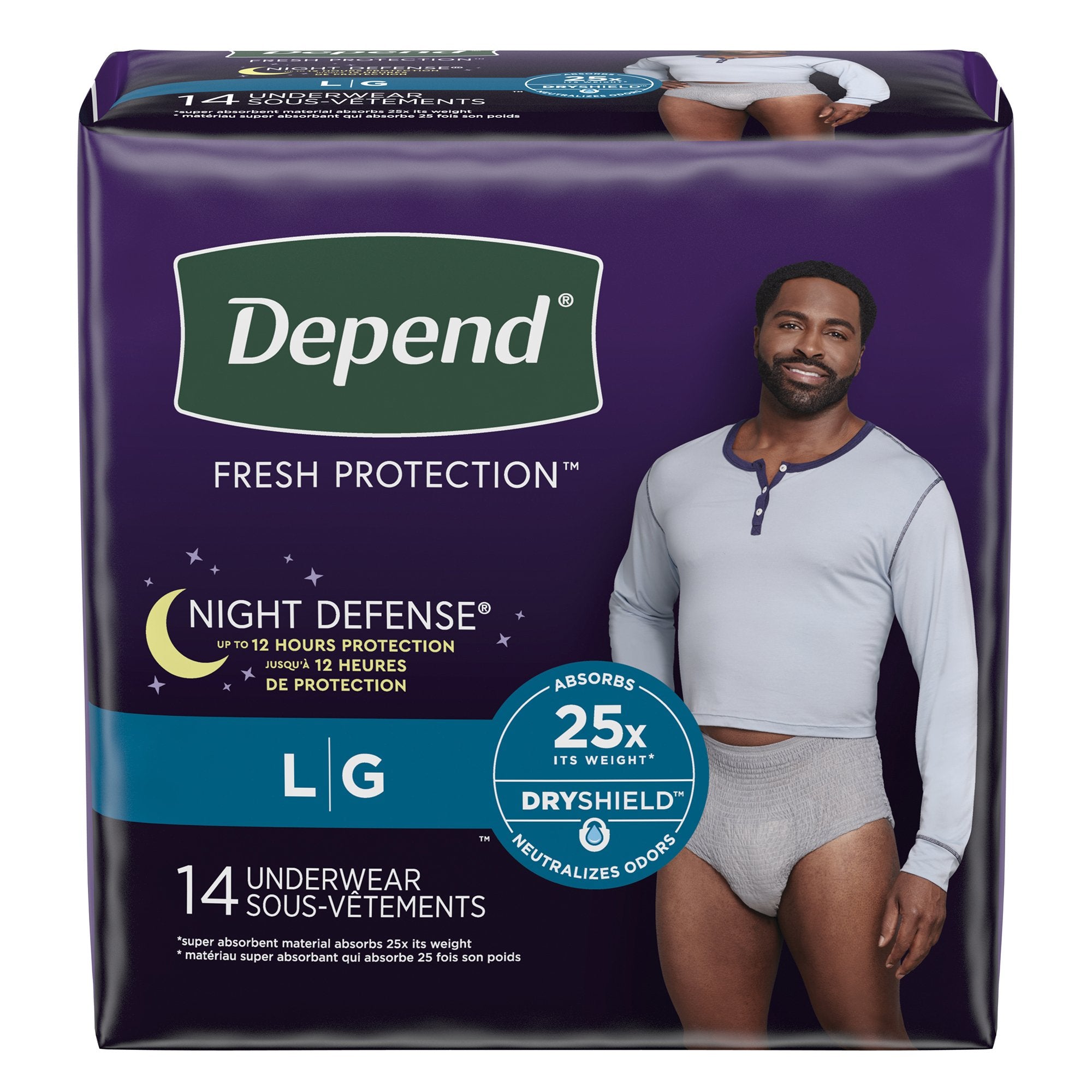 Absorbent Underwear Depend® Night Defense® Pull On with Tear Away Seams Adult Large Male Disposable Heavy Absorbency