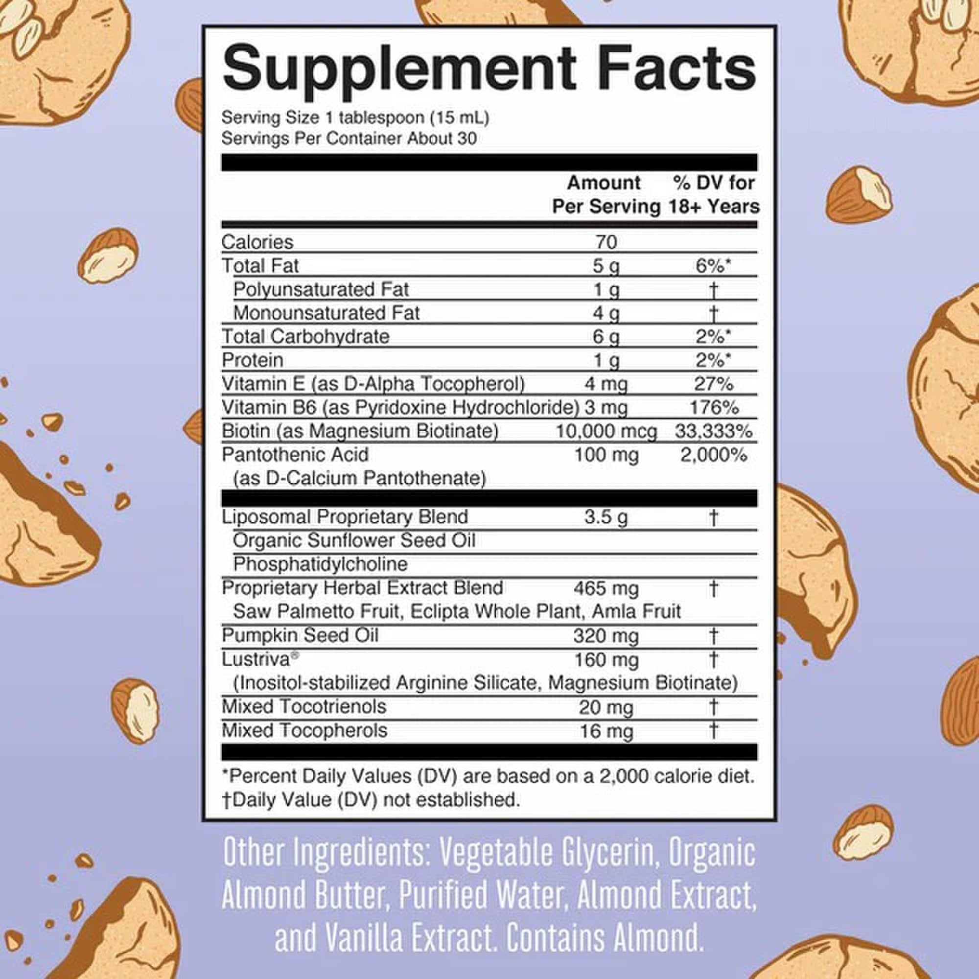 Dietary Supplement Mary Ruth's® Hair Growth Max Liposomal Vitamin E / B6 / Biotin 4 mg / 3 mg / 10,000 mcg Strength Liquid 15.22 oz. Almond Cookie Flavor - image 2