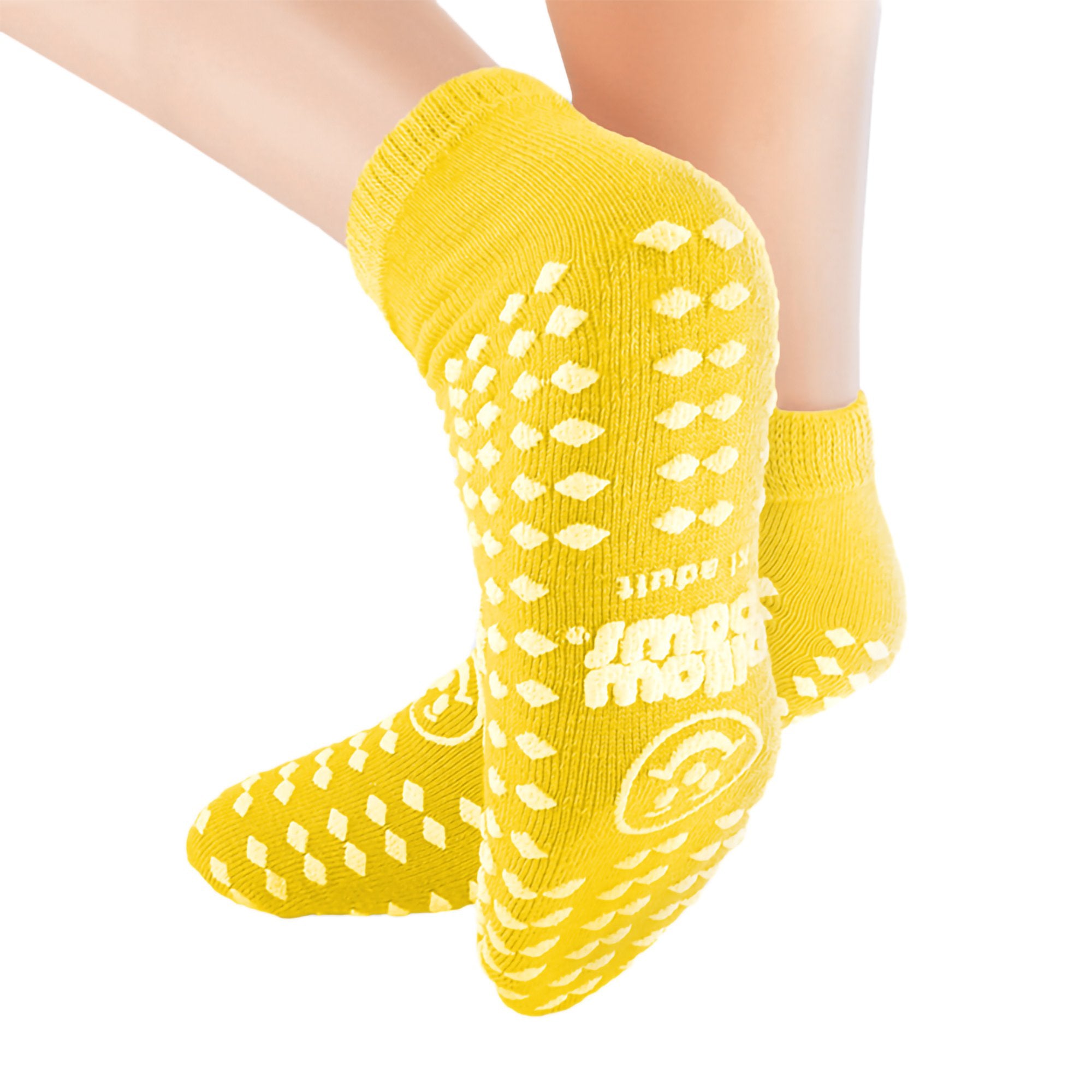 Slipper Socks Pillow Paws® Risk Alert® Terries™ Unisex Adult One Size Fits Most All Around Tread Single Patient Use Yellow