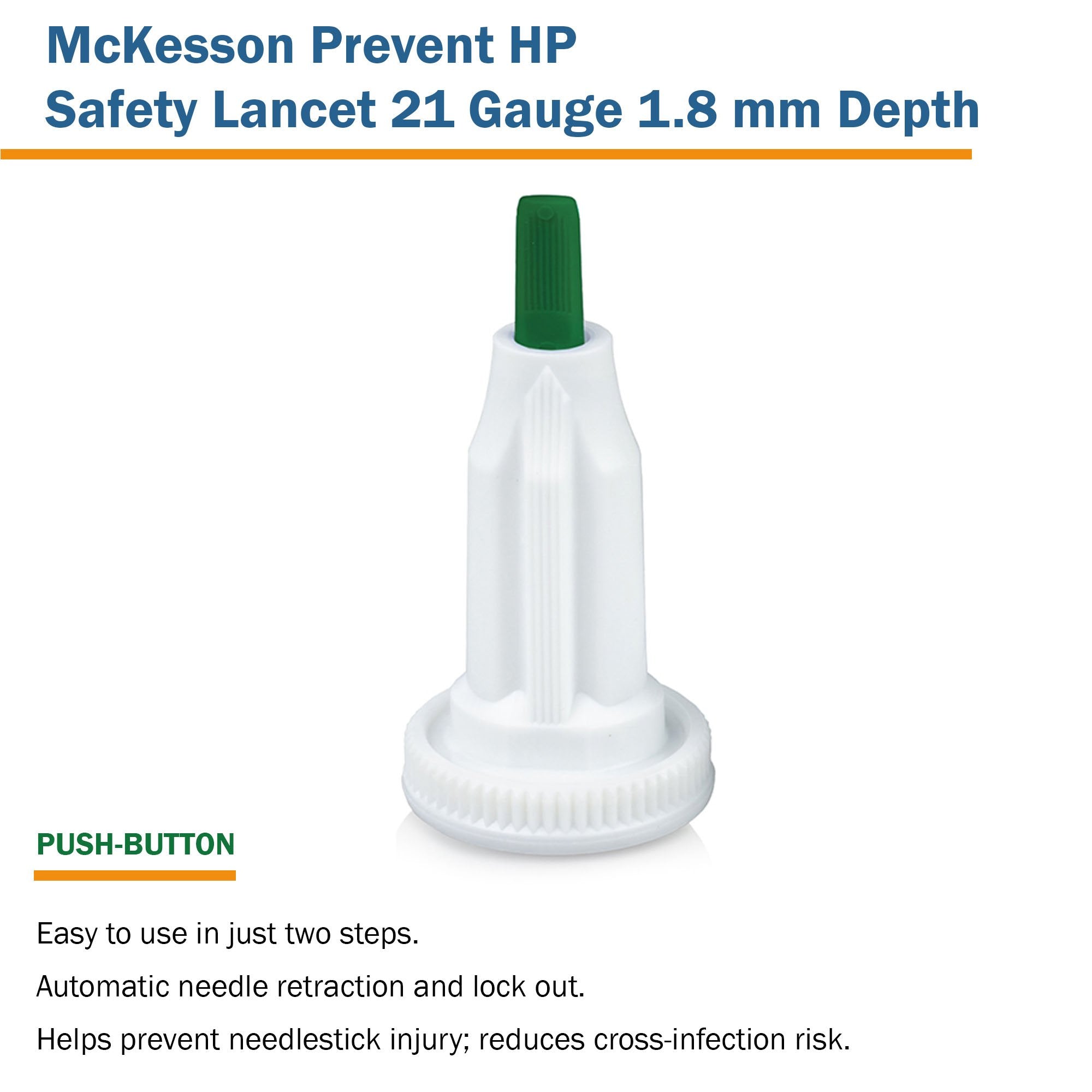 Safety Lancet McKesson Prevent® HP 21 Gauge Retractable Push Button Activation Finger - image 3