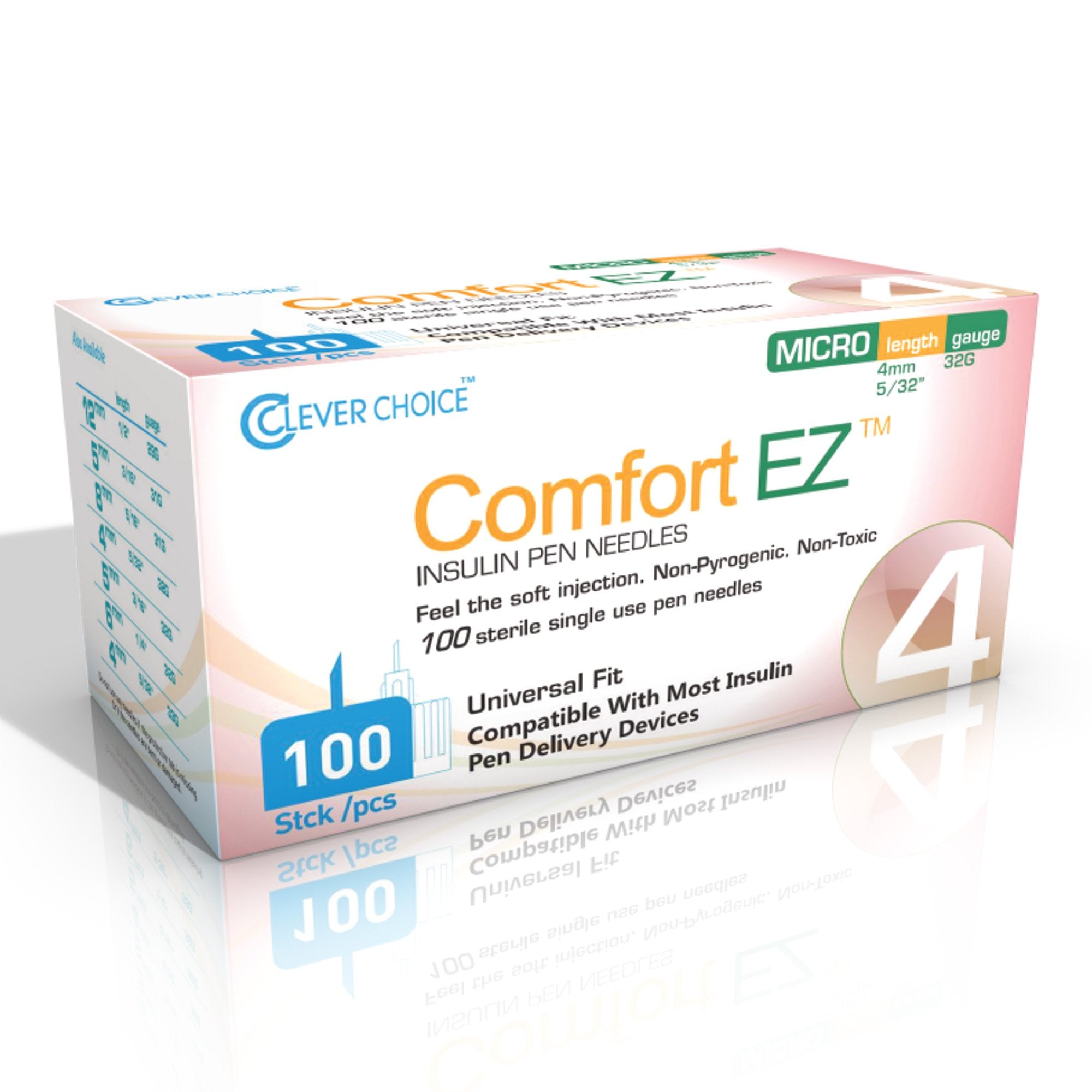 Standard Insulin Pen Needle Comfort EZ™ 32 Gauge 4 mm Length NonSafety