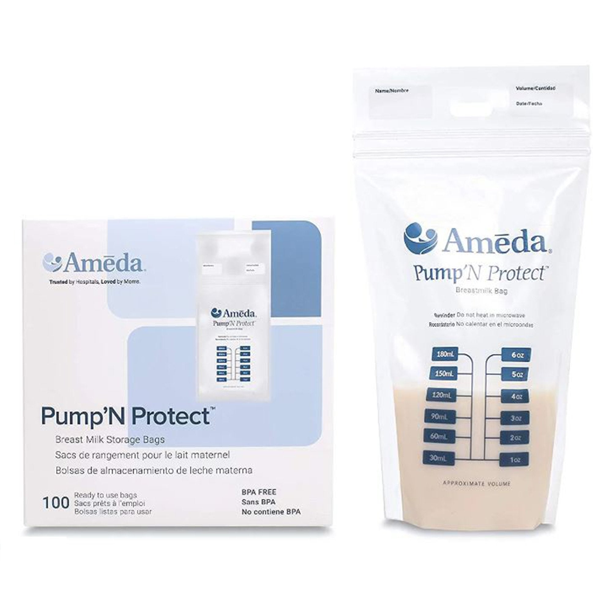 Breast Milk Storage Bag Ameda® Pump 'N Protect™ 6 oz. Plastic Clear