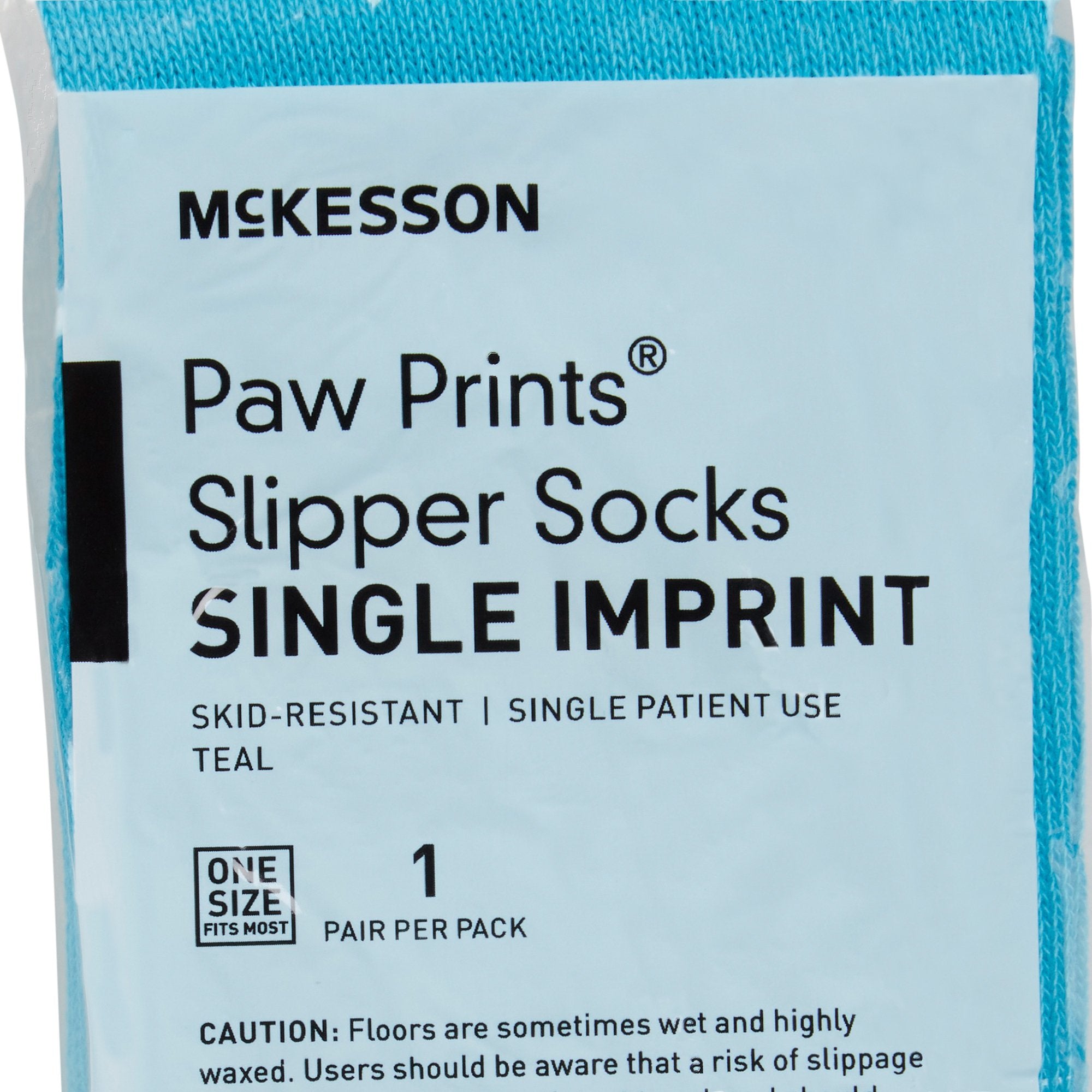 Slipper Socks McKesson Paw Prints® Unisex Adult One Size Fits Most Single Tread Single Patient Use Teal - image 5