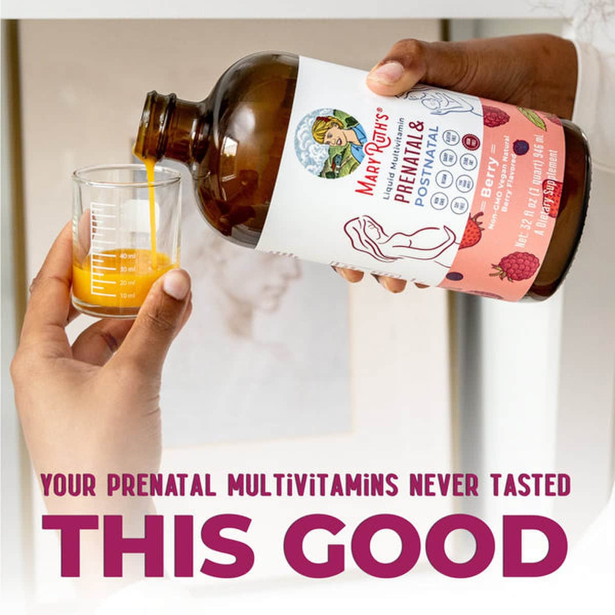 Dietary Supplement Mary Ruth's® Prenatal & Postnatal Liquid Multivitamin Vitamin A / C / D / E 750 mcg - 60 mg - 8 mcg - 19 mg Strength Liquid 32 oz. Berry Flavor - image 10
