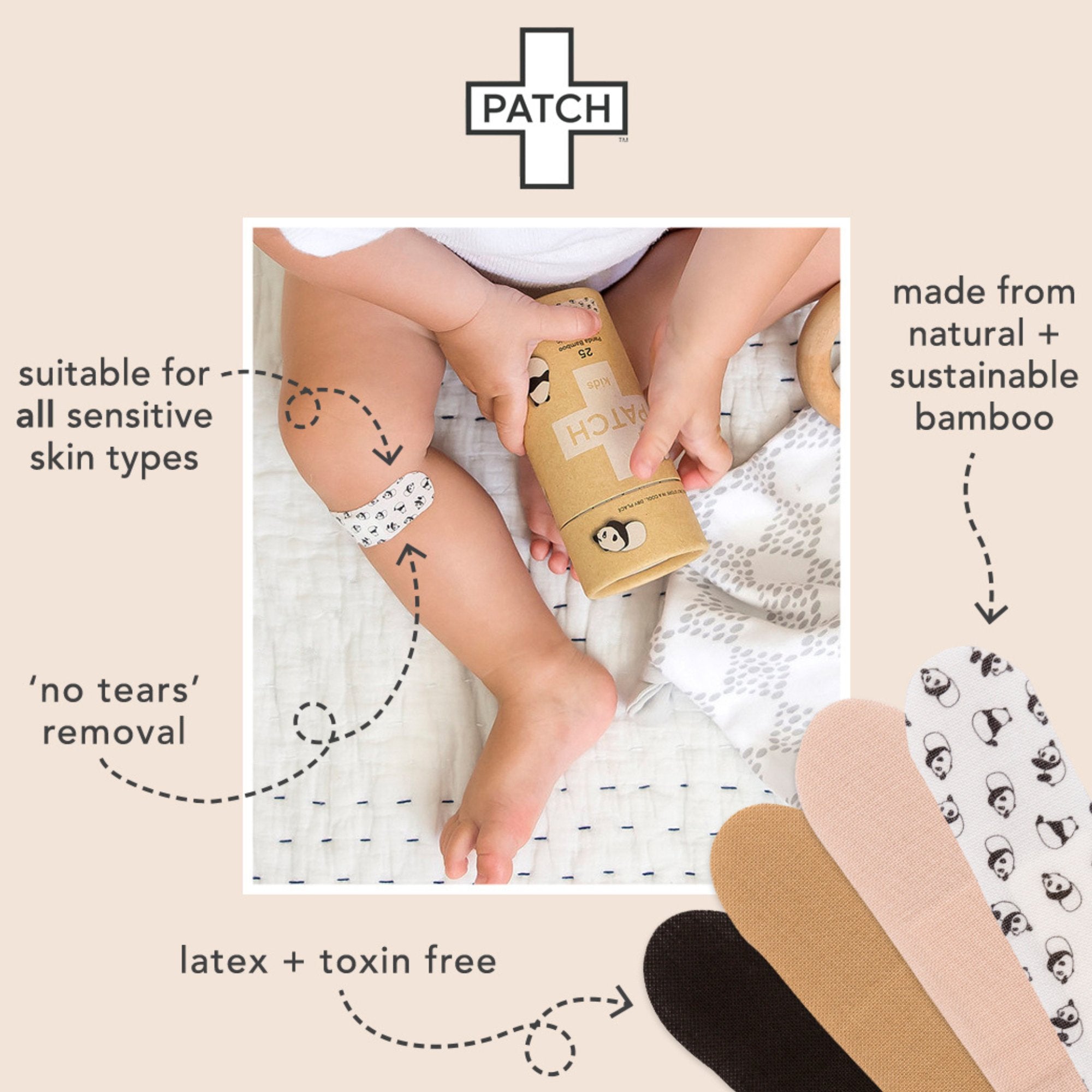 Adhesive Strip Patch™ Kids Bamboo / Coconut Oil Kid Design (Pandas) 2 X 3 Inch / 3 X 3 Inch Sterile - image 8
