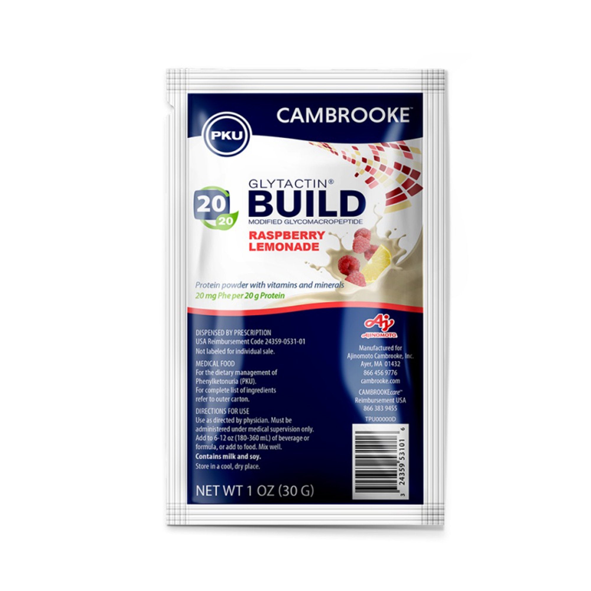 Oral Supplement Glytactin® BUILD 20/20 Raspberry Lemonade Flavor Powder 1.1 oz. Individual Packet