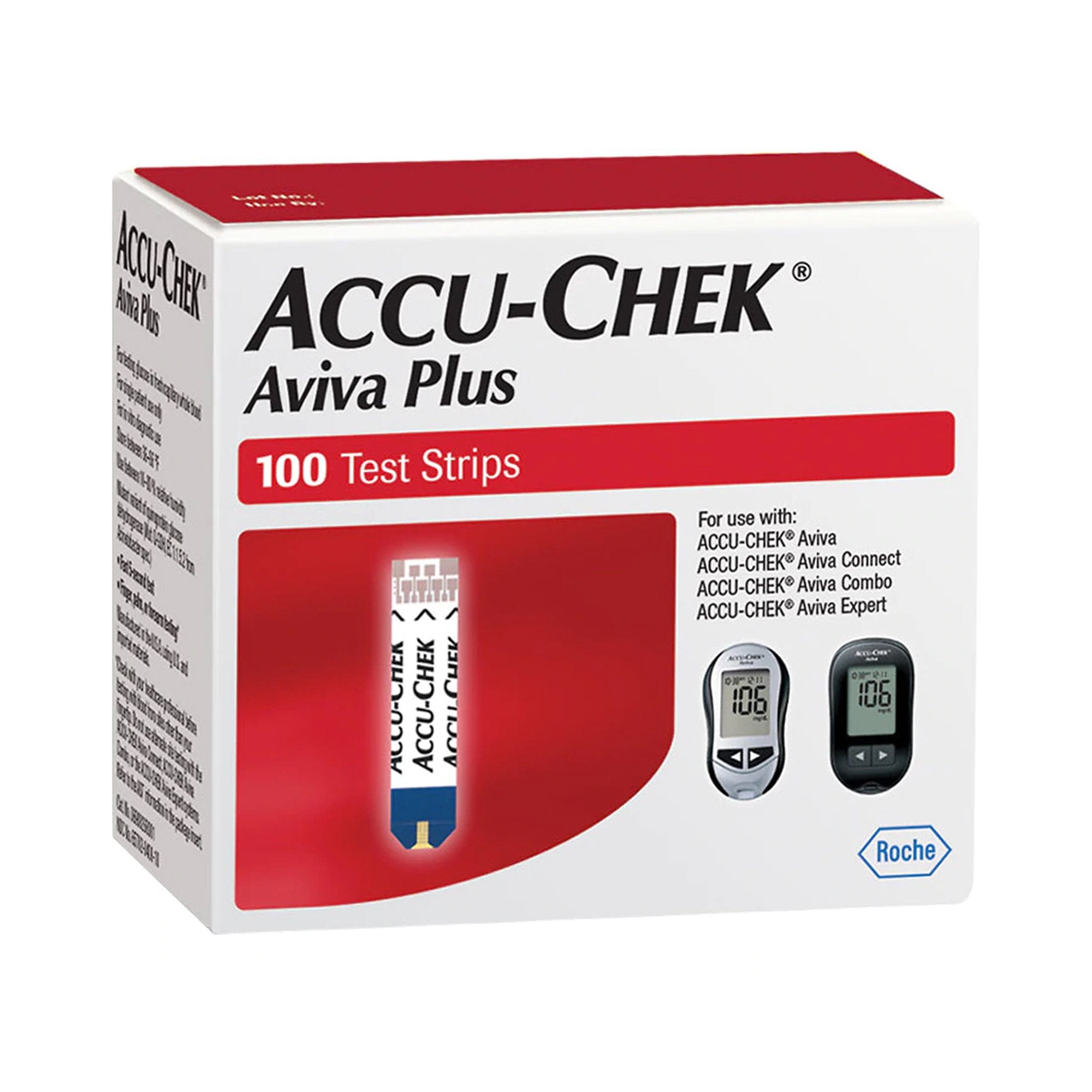 Blood Glucose Test Strips Accu-Chek® Aviva Plus 100 Strips per Pack For Accu-Chek® Aviva , Accu-Chek® Aviva Connect , Accu-Chek® Aviva Combo , Accu-Chek® Aviva Expert Meters