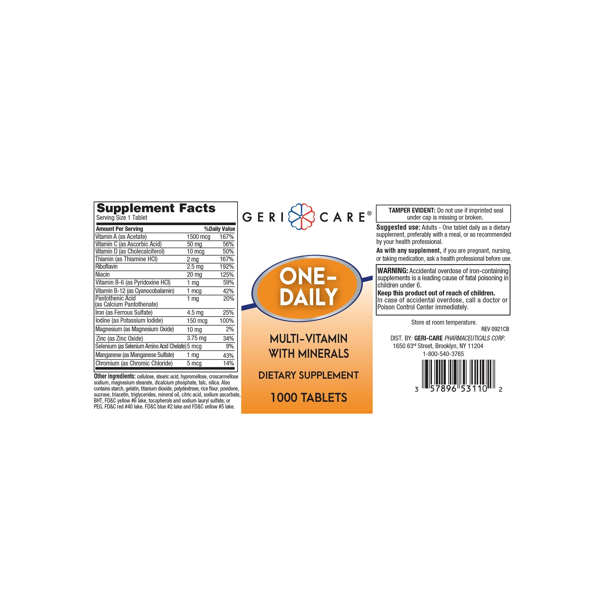 Multivitamin Supplement with Minerals Geri-Care® Tablet 1,000 per Bottle - image 2