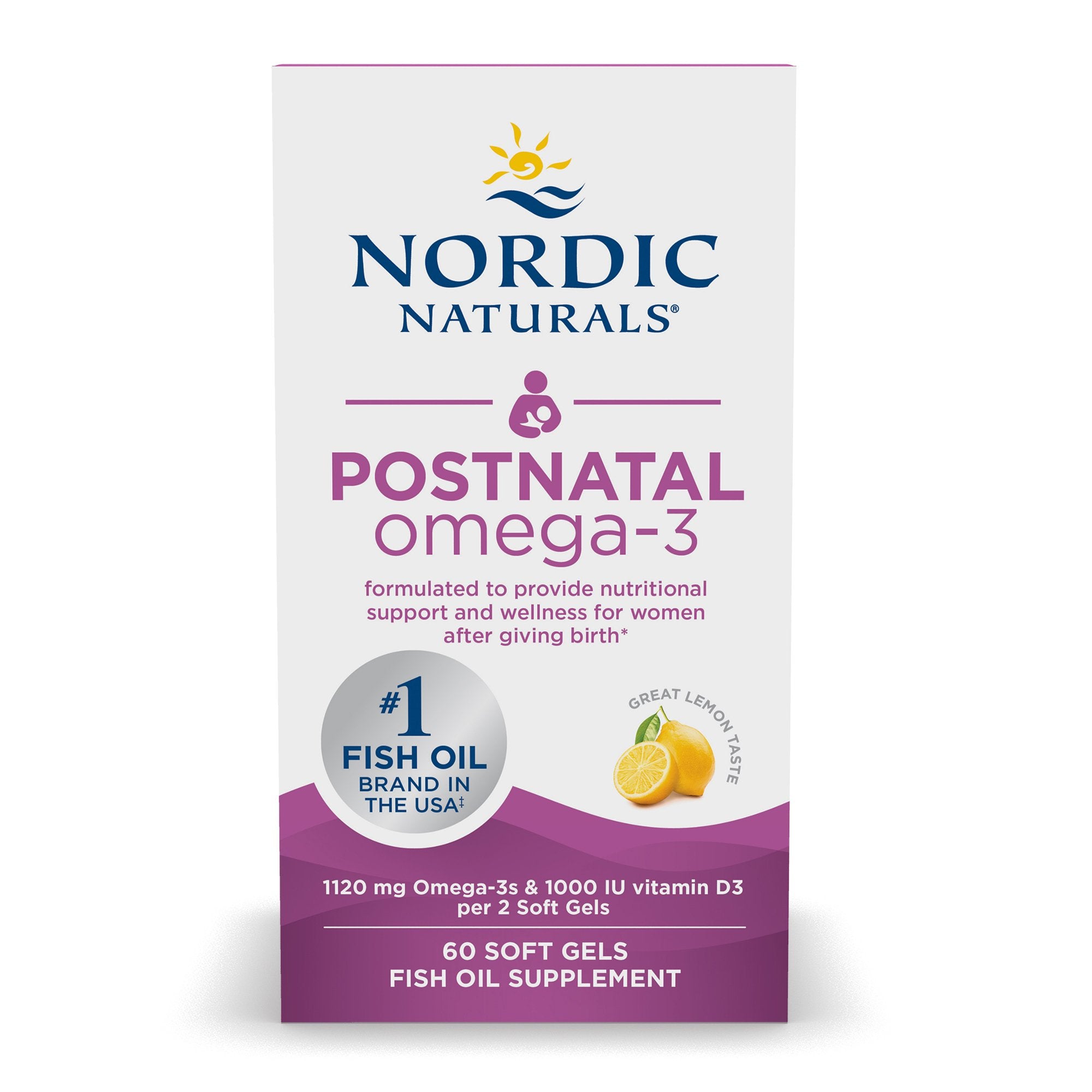 Dietary Supplement Nordic Naturals® Postnatal Omega-3 DHA / EPA 456-586 mg Strength Softgel 60 per Bottle Lemon - image 5