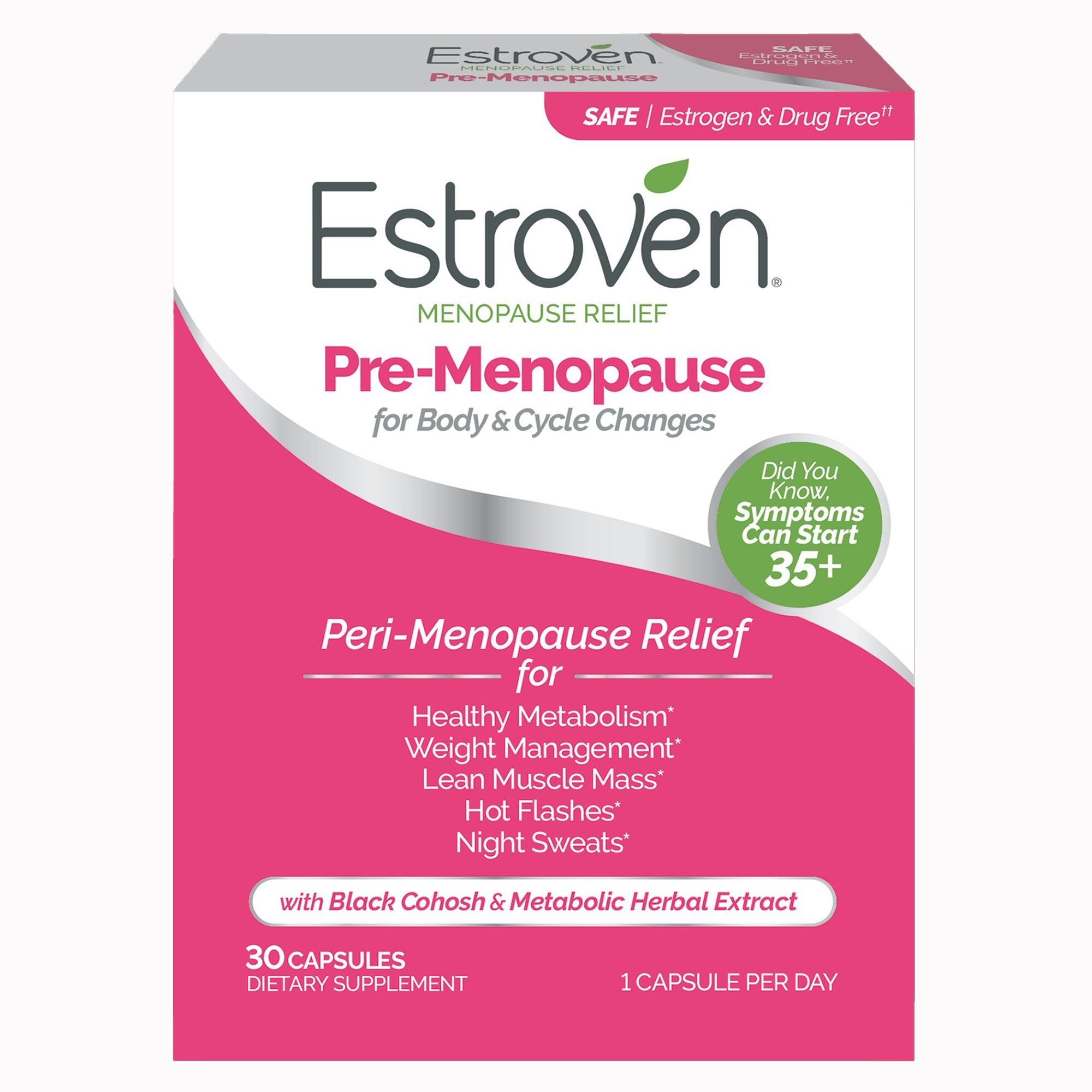 Dietary Supplement Estroven® Pre-Menopause Black Cohosh Root / Soy Isoflavones / Cissus guadrangularis Stem and Leaf Extract 40 mg - 56 mg - 300 mg Strength Caplet 30 per Box - image 3