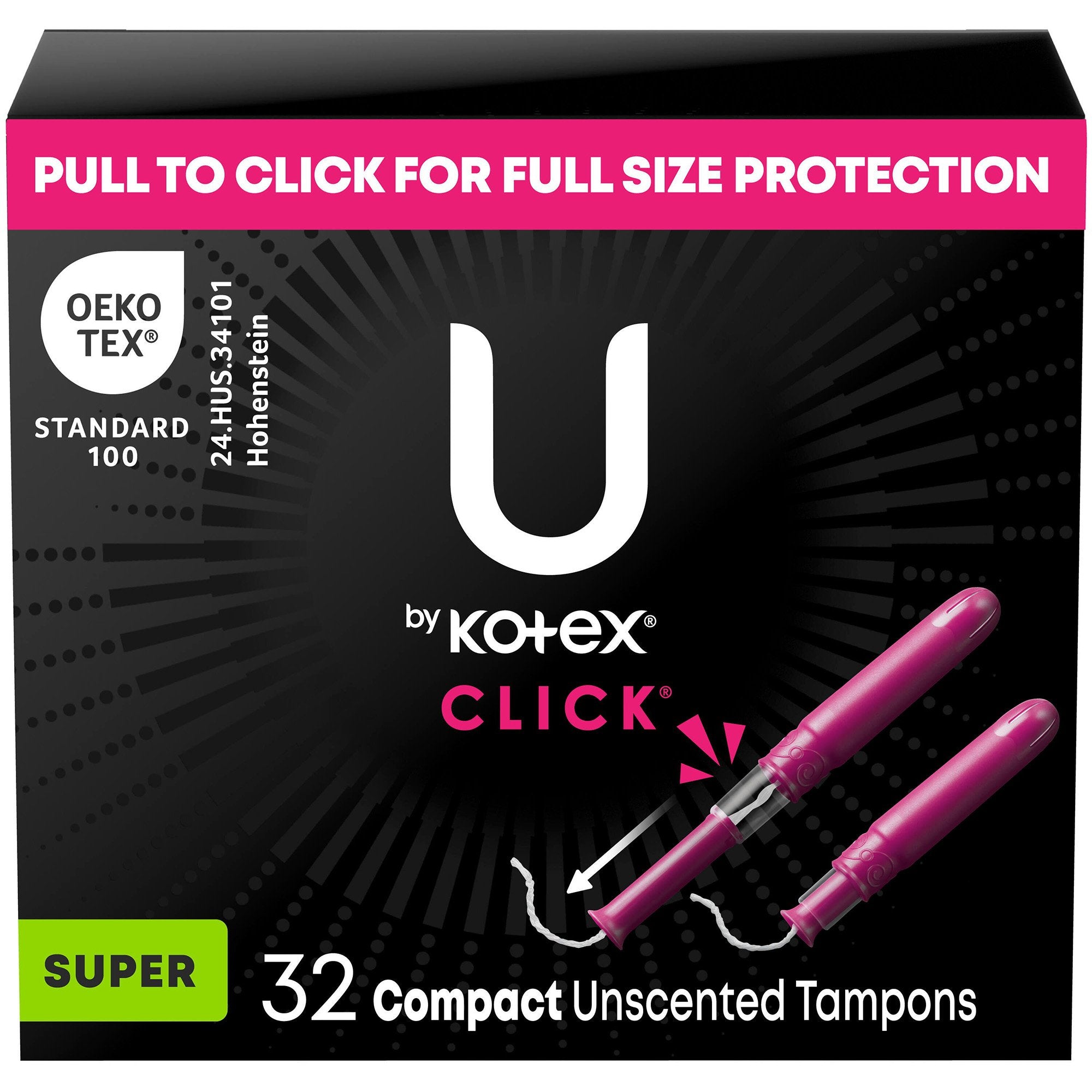 Tampon U by Kotex® Click® Super Absorbency Plastic Applicator Individually Wrapped