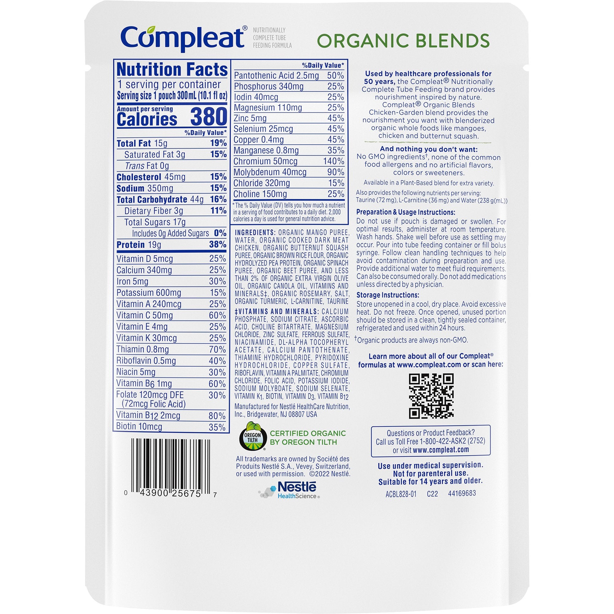 Oral Supplement Compleat® Organic Blends Chicken Garden Flavor Liquid 10.1 oz. Pouch - image 2