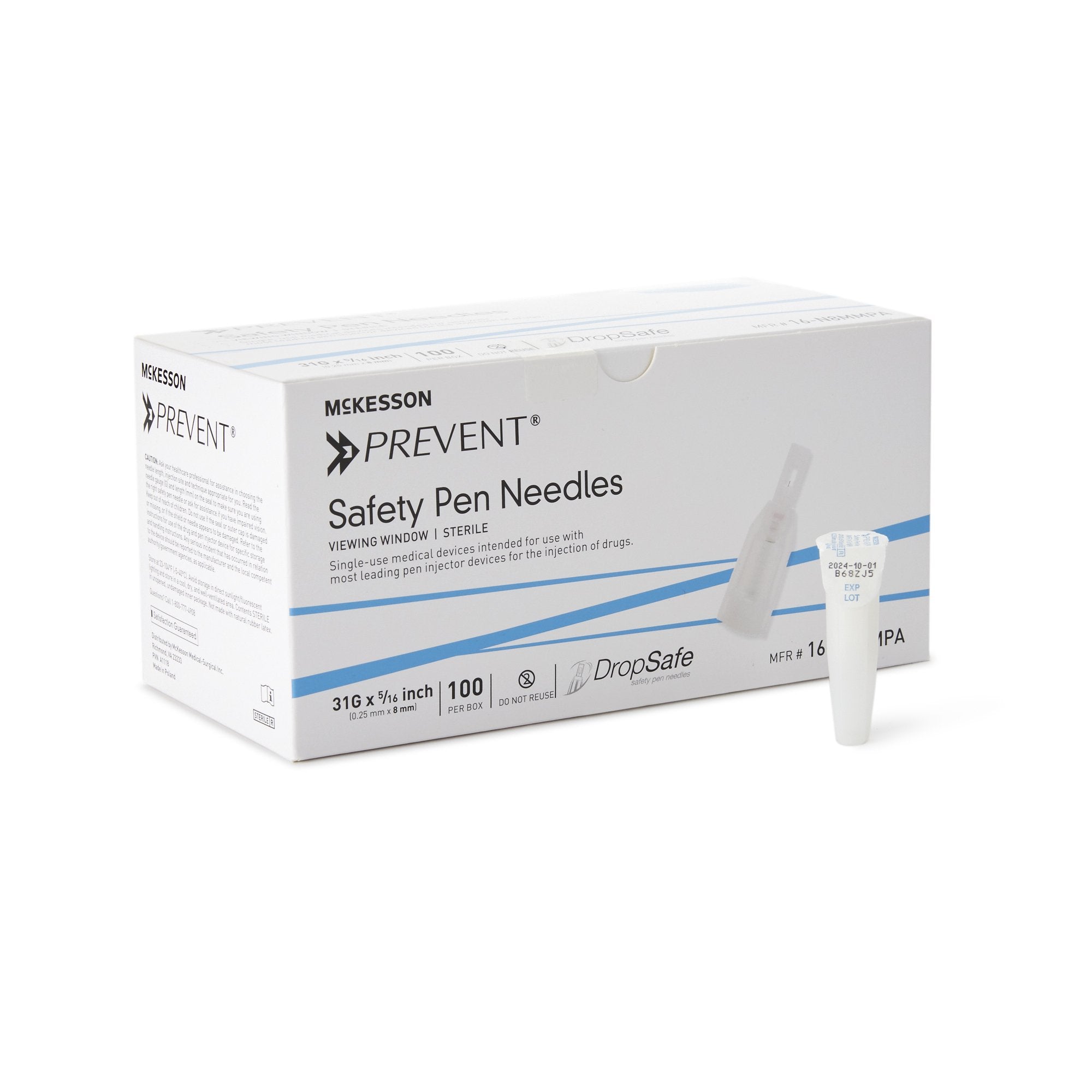 Safety Insulin Pen Needle McKesson Prevent® 31 Gauge 8 mm Length Active Back-End Protection